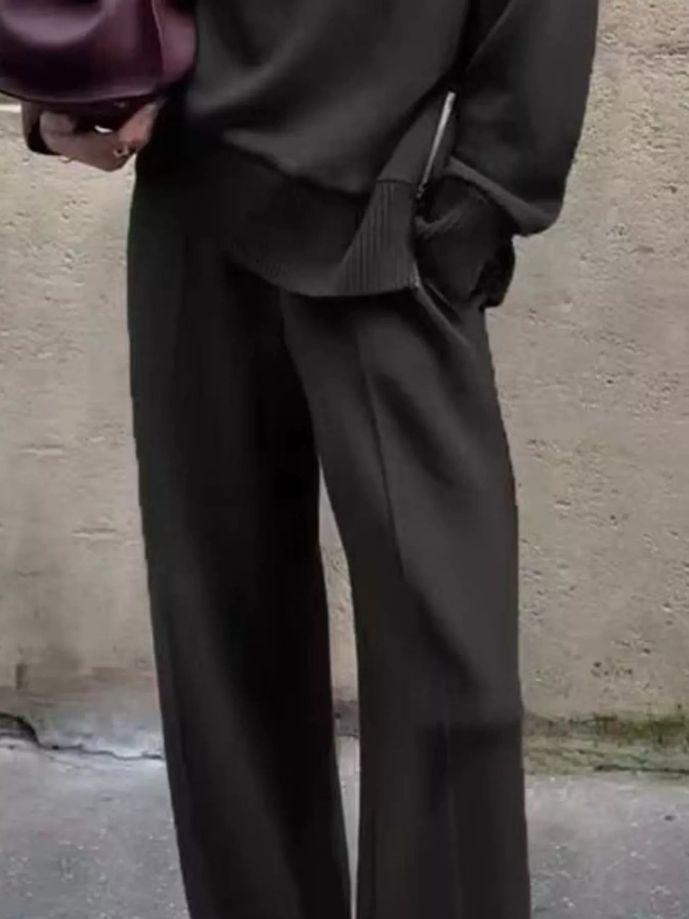 Turtleneck Dropped Shoulder Top and Pants Set