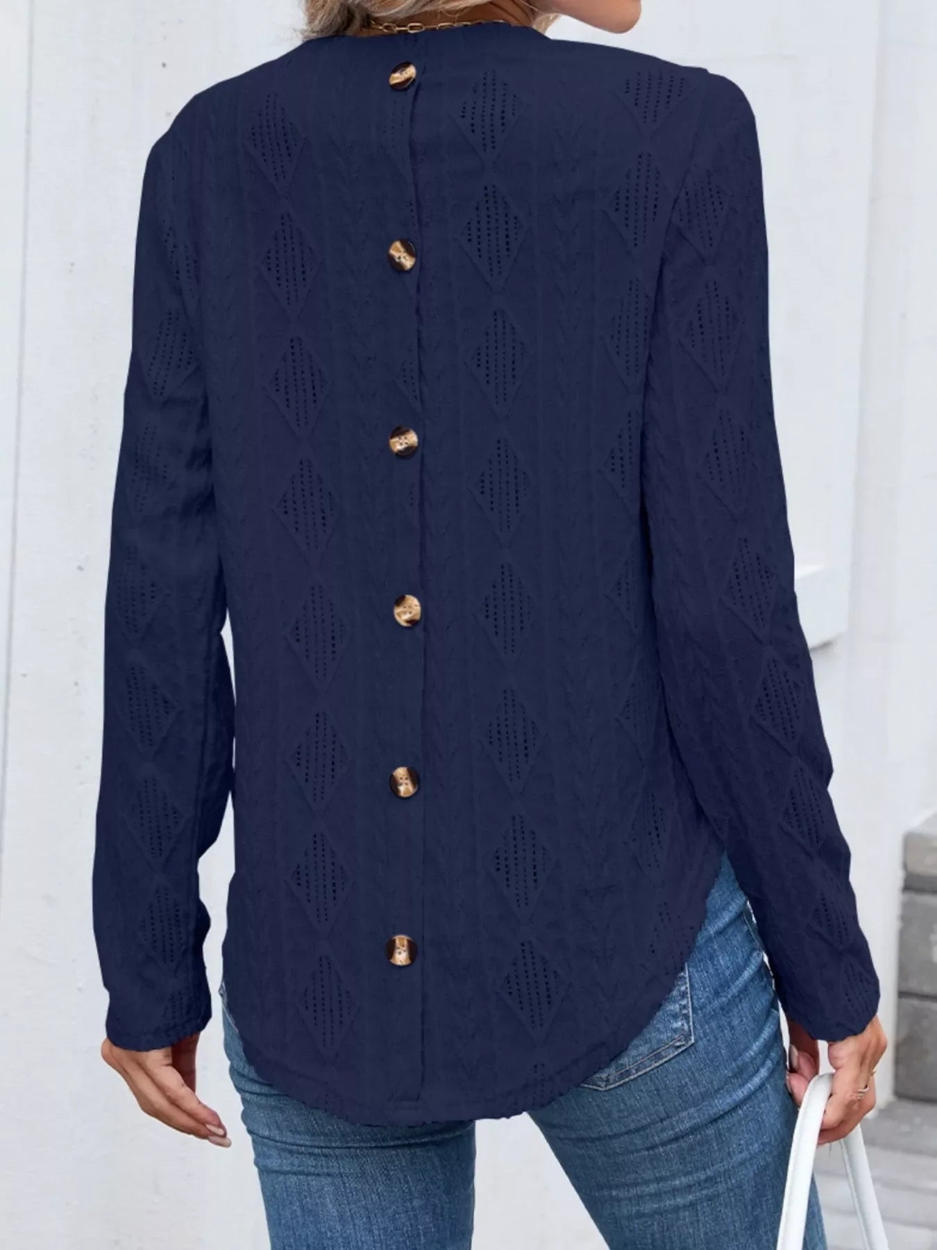 Textured Diamond Knit Long Sleeve T-Shirt