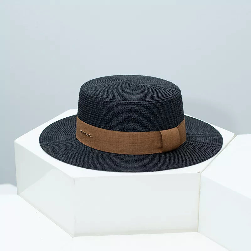 Straw Boater Hat with Ribbon
