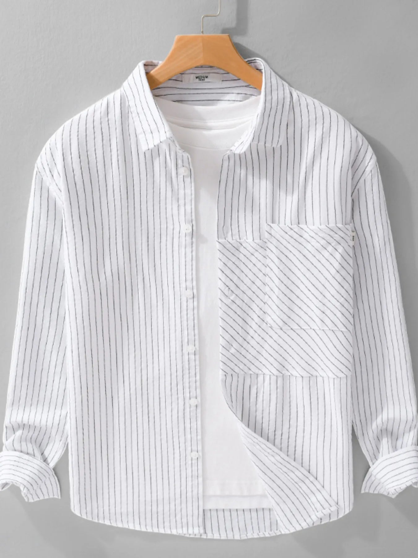 Men's Plus Size Striped Long Sleeve Button-Up Shirt
