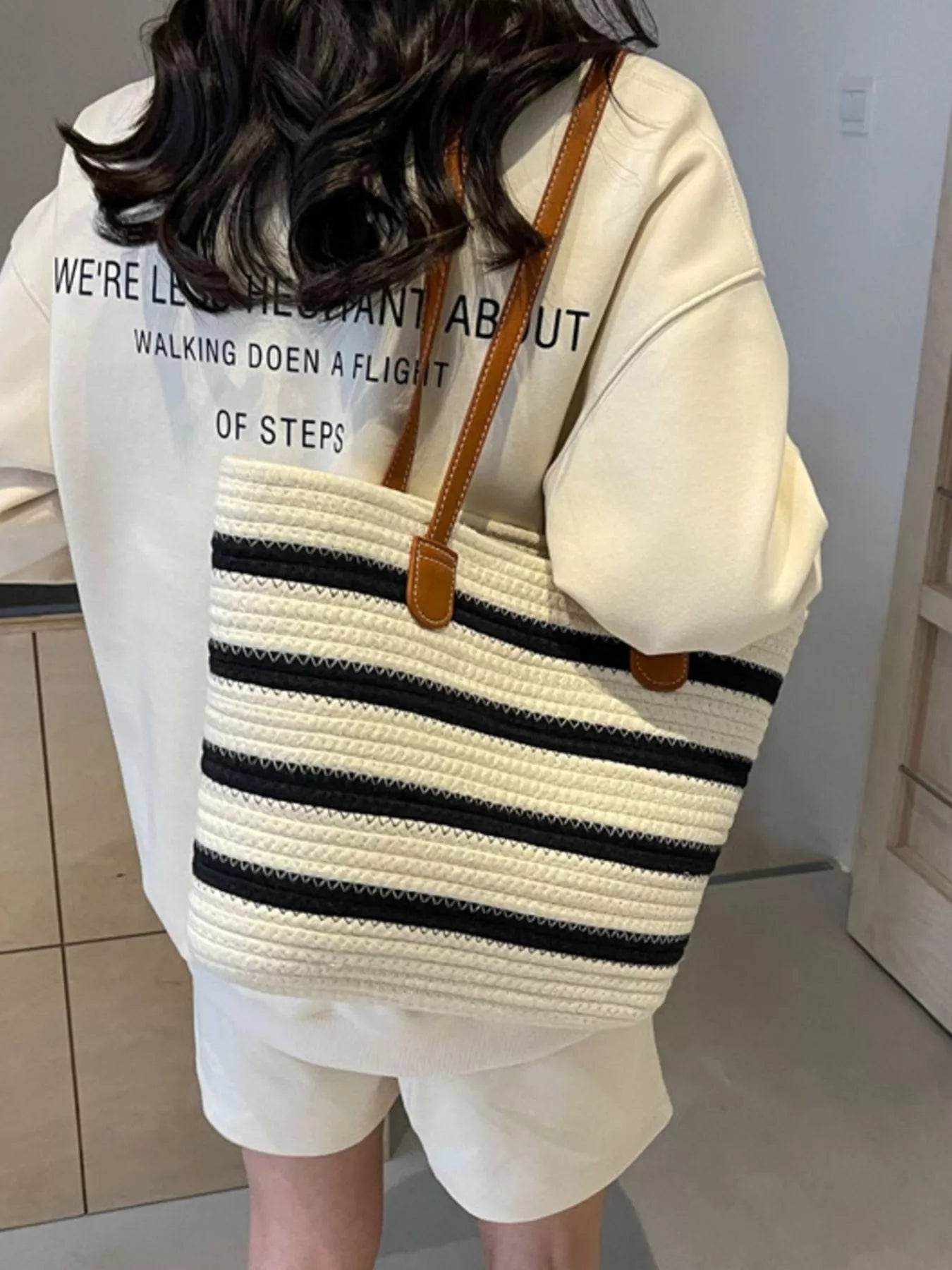 Striped Straw Tote Bag