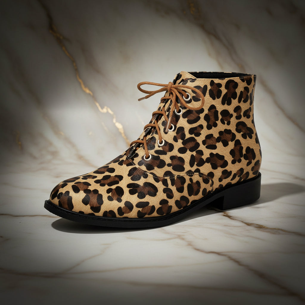 Women's Leopard Print Lace-Up Martin Ankle Boots | Low Heel