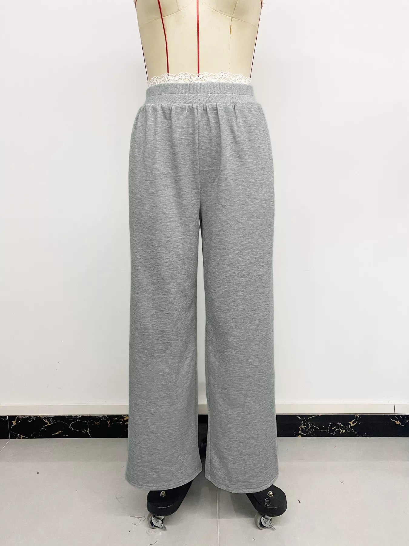 Lace Detail Wide Leg Casual Pants