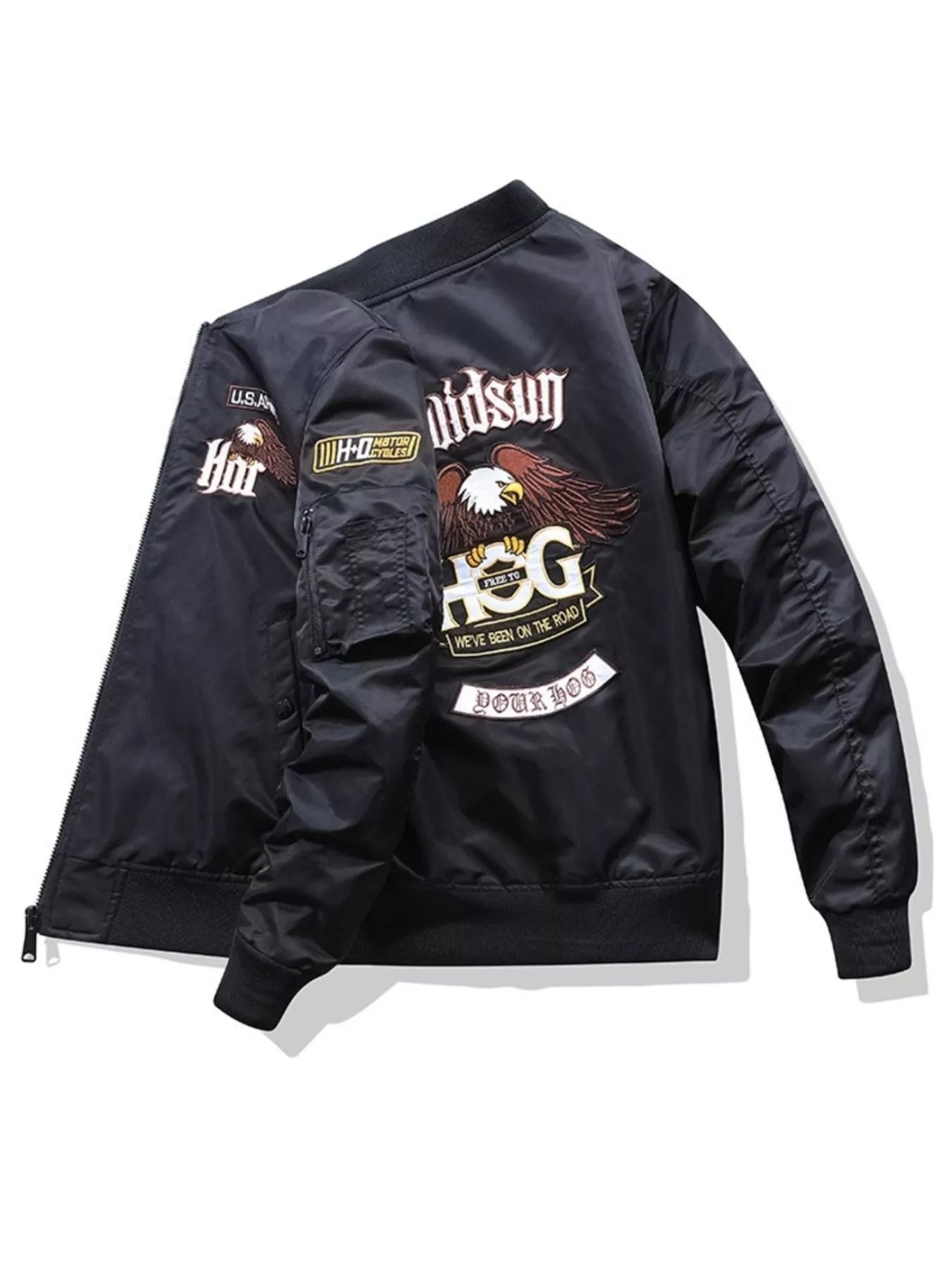 Men's Plus Size Embroidered Zip Up Bomber Jacket