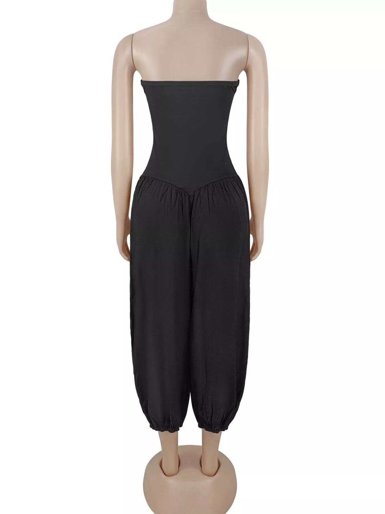 Strapless Ruched Wide-Leg Jumpsuit