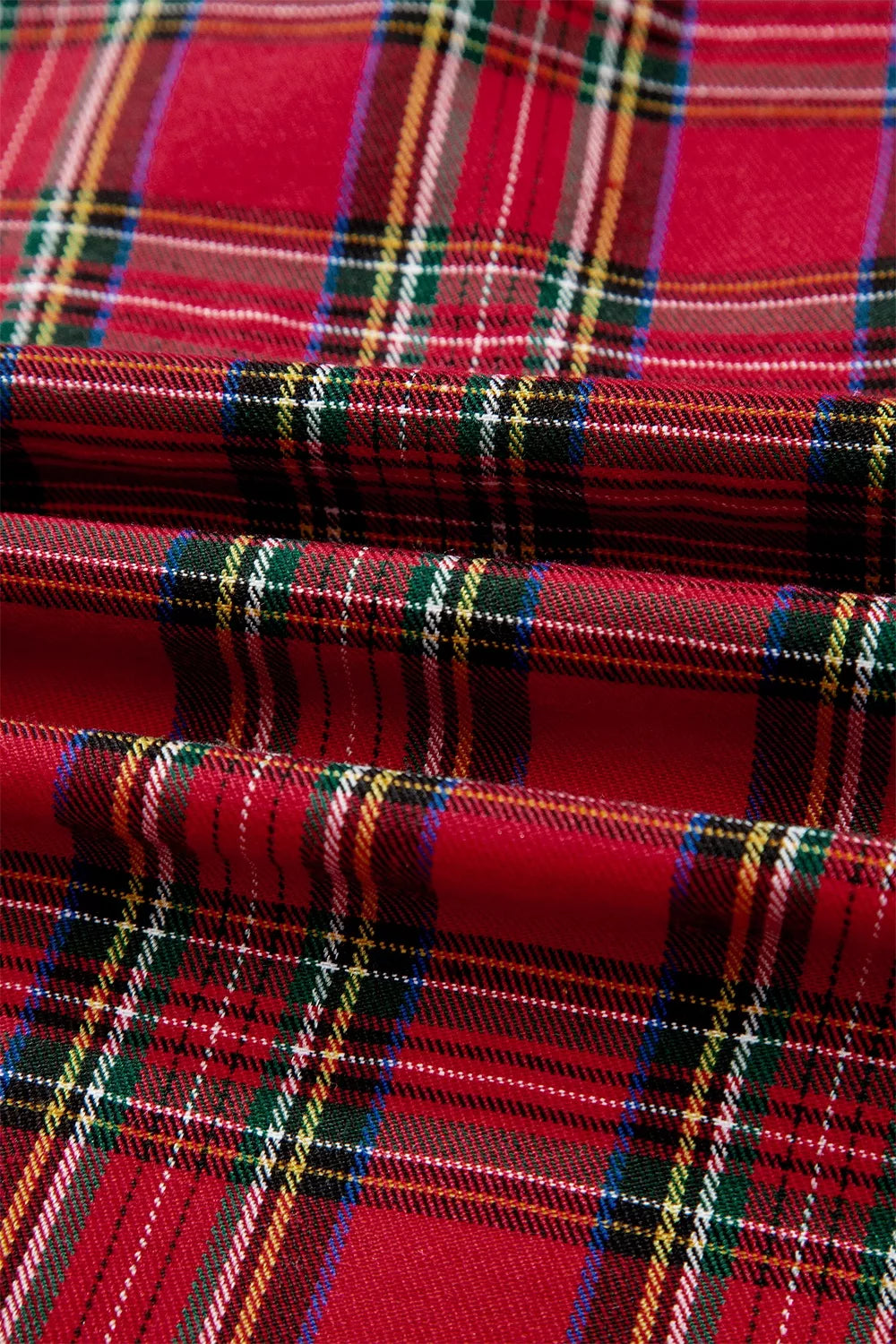 Plaid V Neck Ruffle Color Block Trim Short Sleeve Shirt