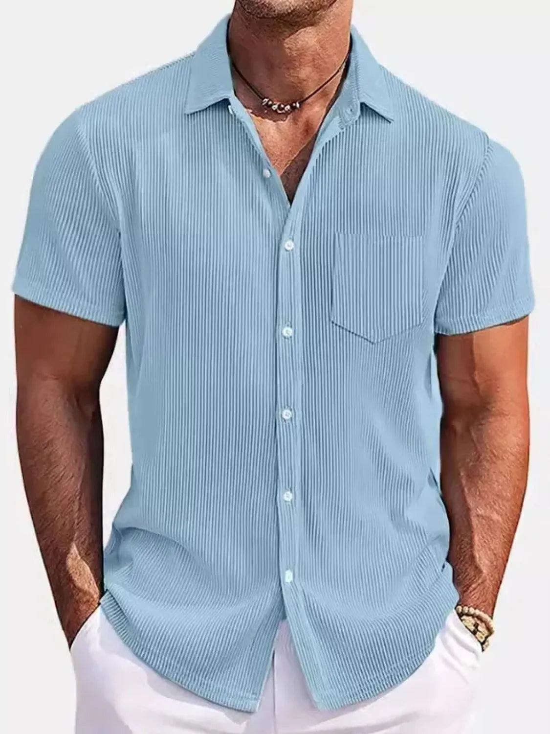 Men's Full Size Classic Short Sleeve Corduroy Button Down Shirt Plus Size