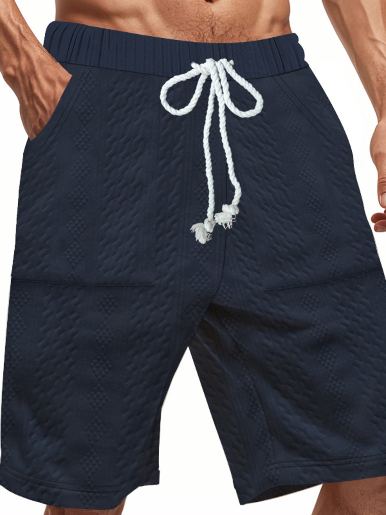 Men's Full Size Texture Drawstring Shorts Plus Size