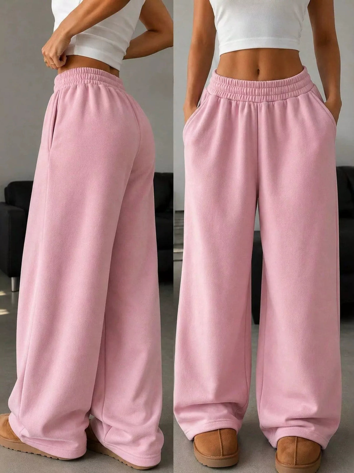 Elastic Waist Wide-Leg Sweatpants