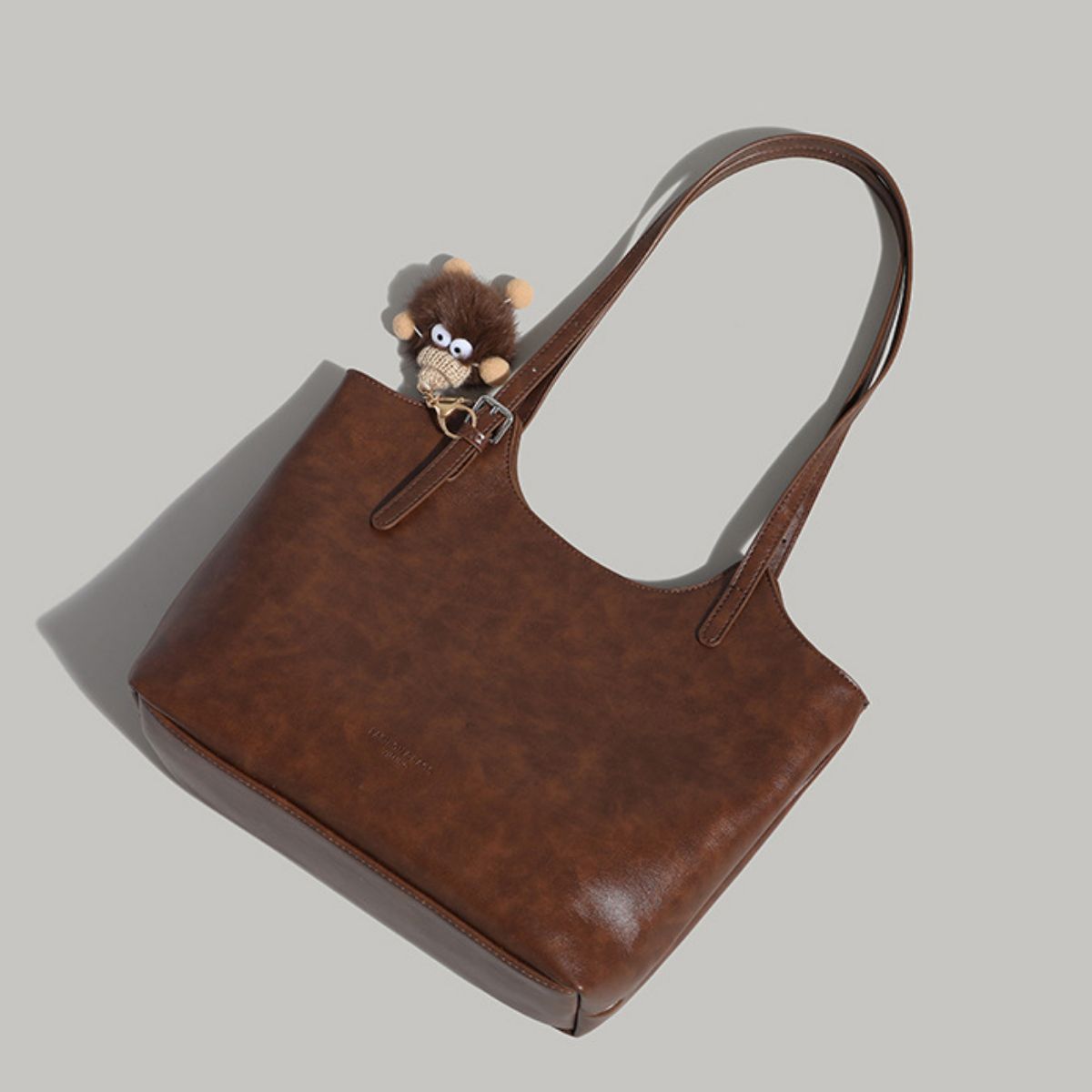 Leather Tote Bag with Charm