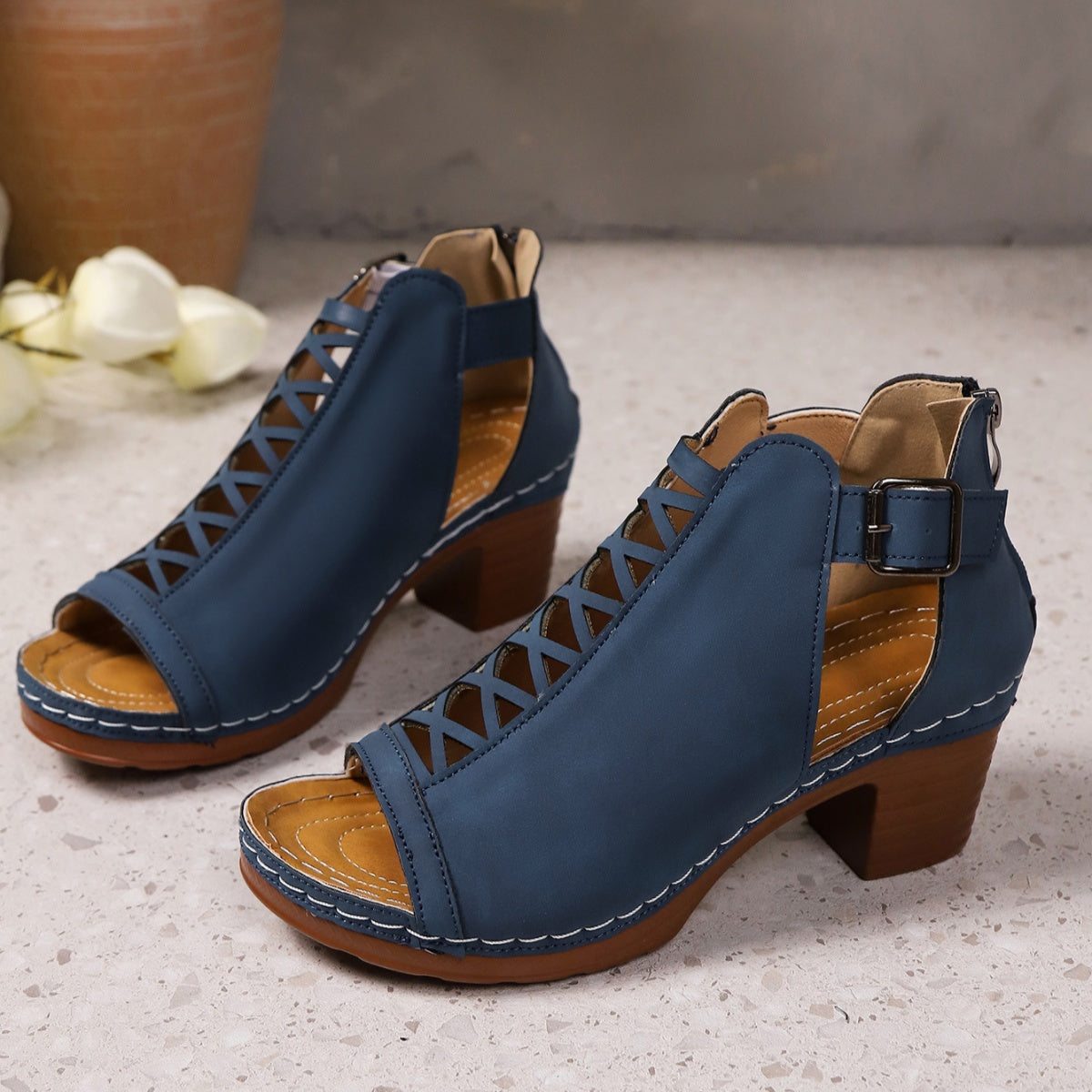 Open Toe Block Heels Sandals