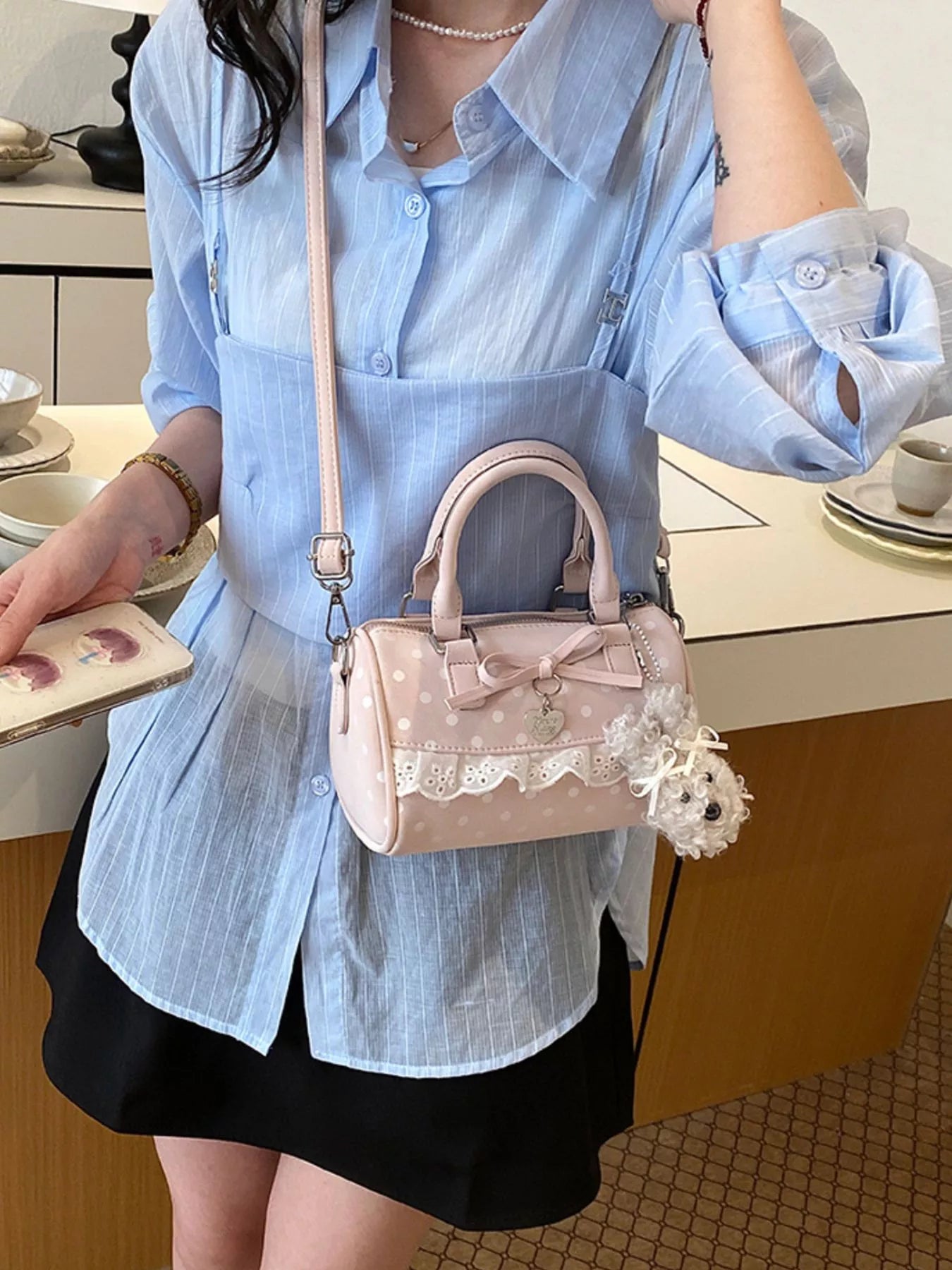Polka Dot Bow Crossbody Bag