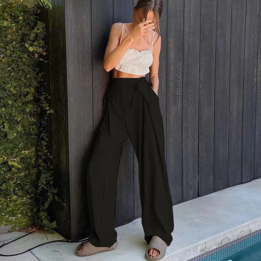 Women's High-Waist Drawstring Wide-Leg Floor-Length Pants
