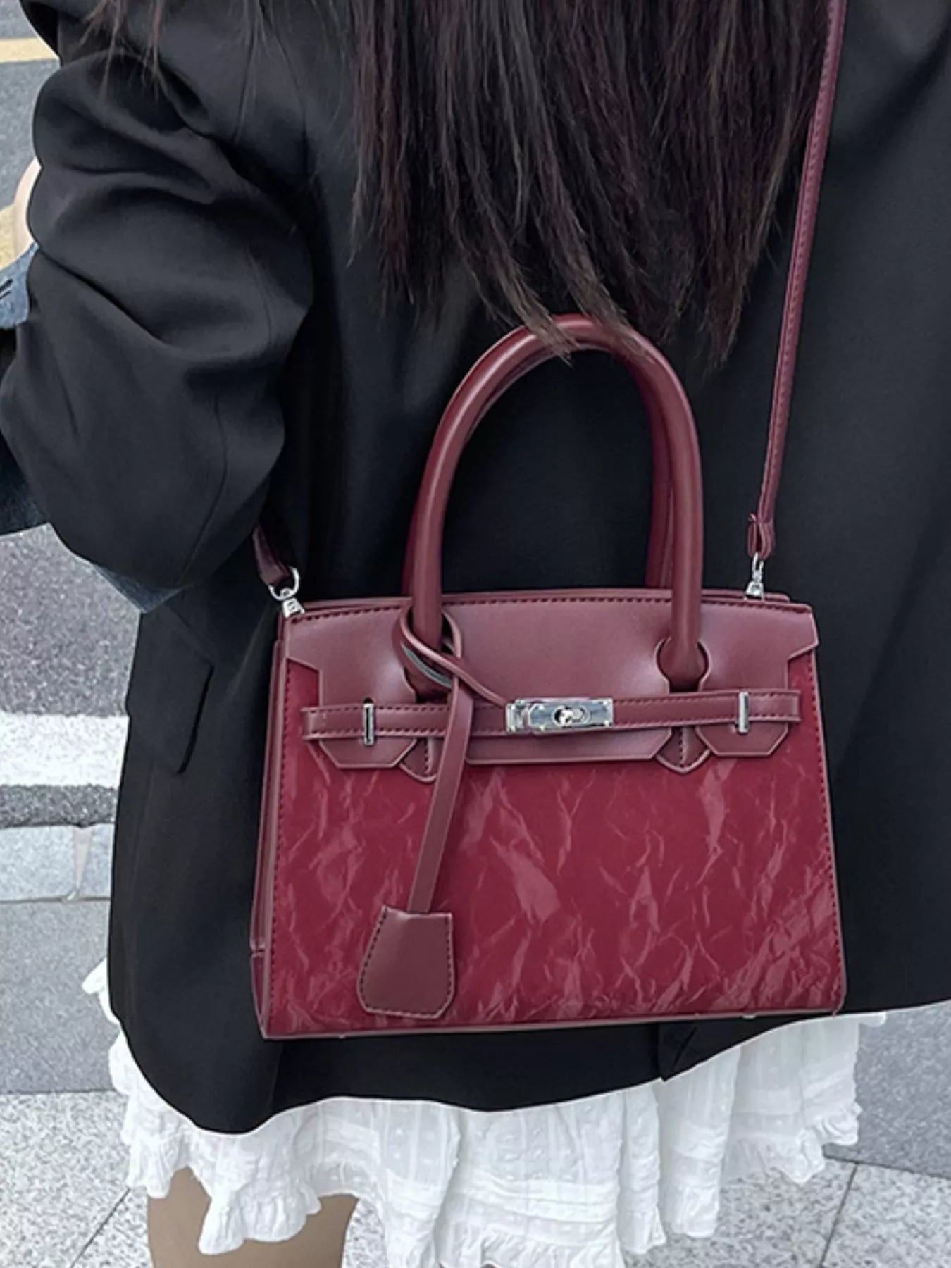 Textured Leather Top-Handle Handbag