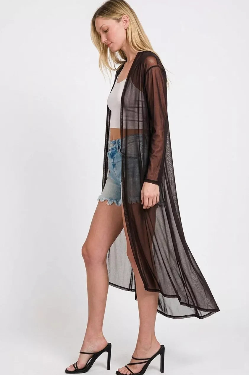Zenana Mesh Open Front Cardigan