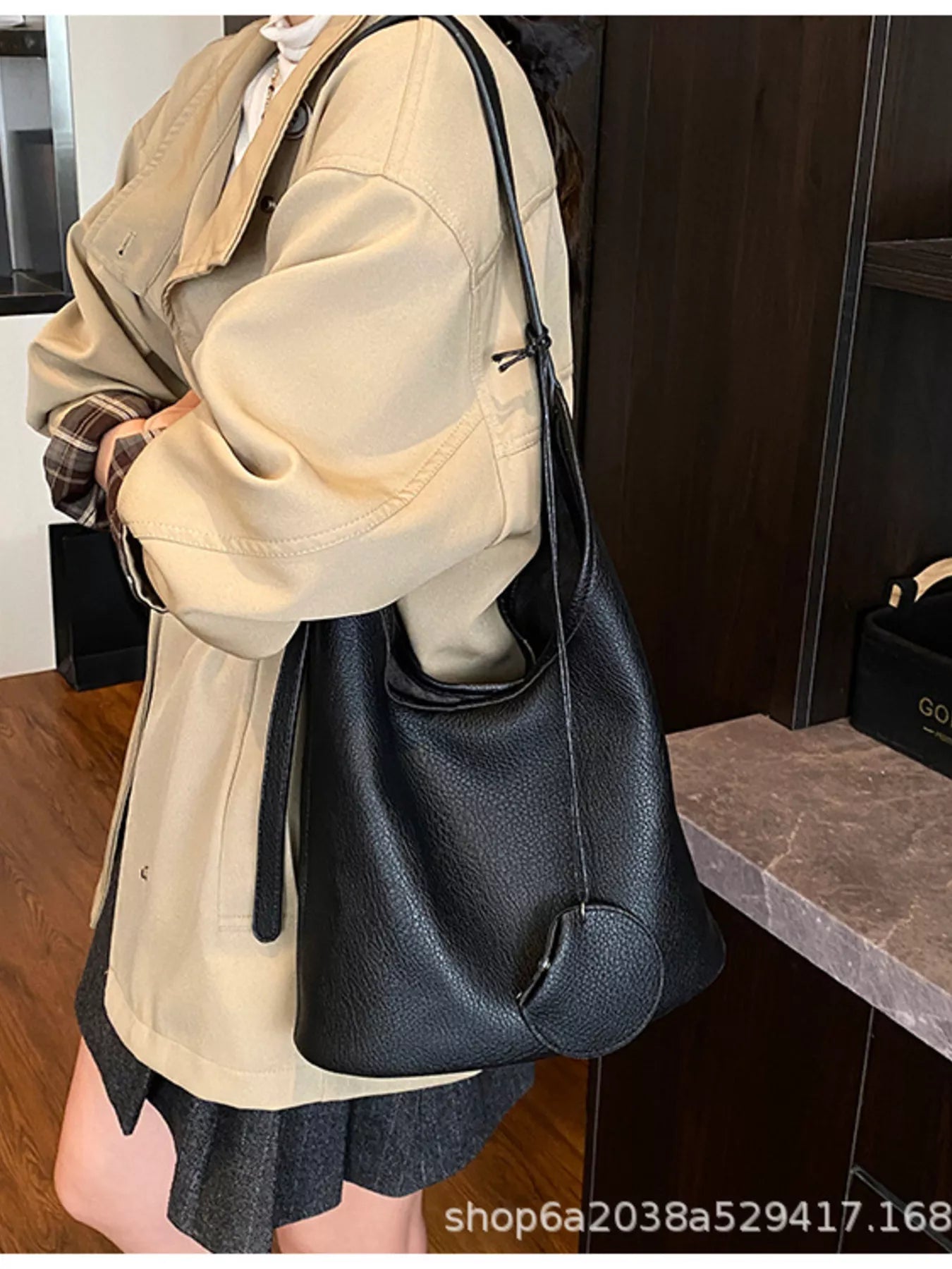 Solid Color Leather Handbag