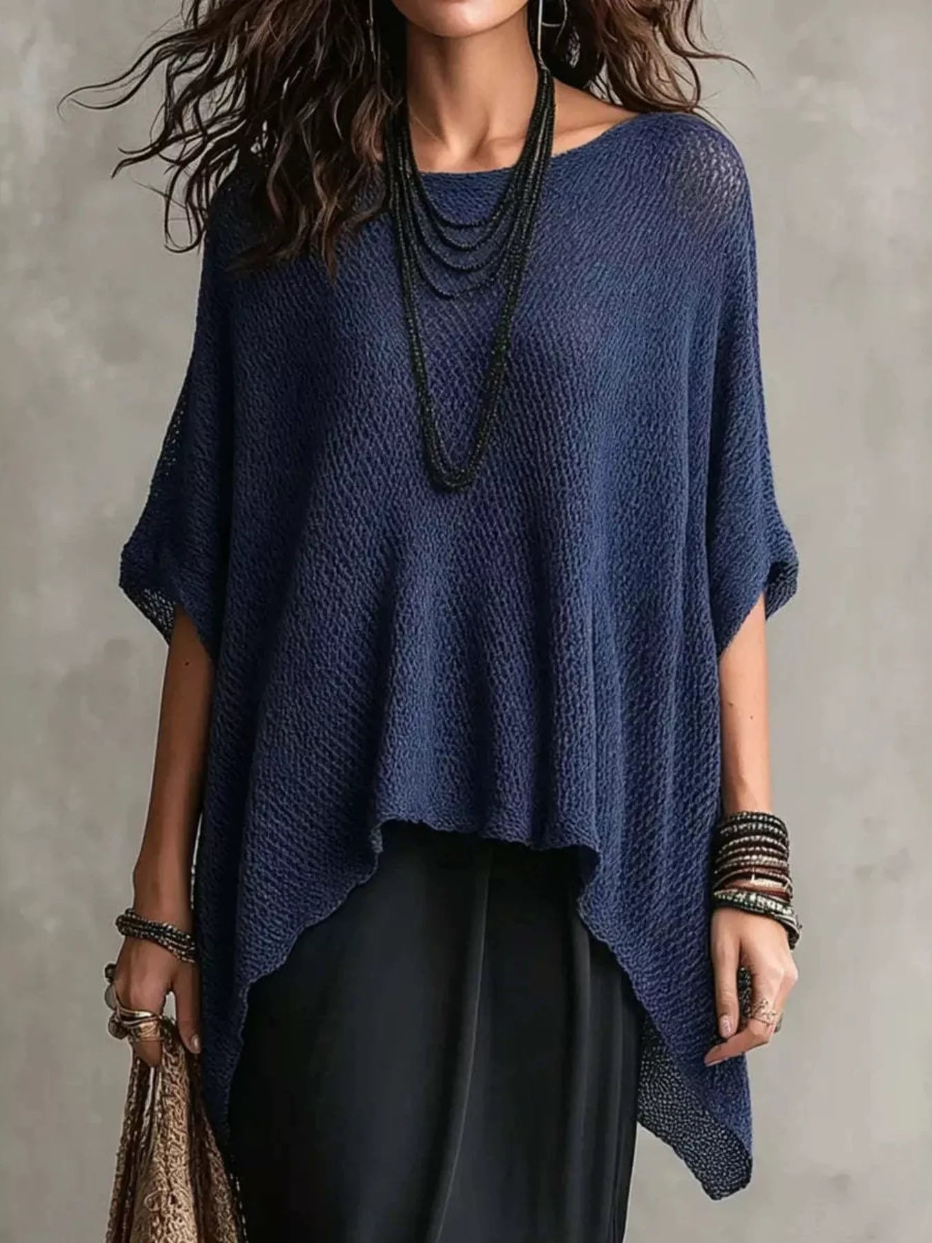 Full Size Loose Knit Round Neck Top Plus Size