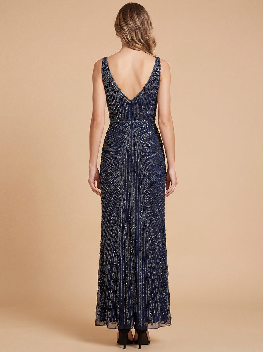 Lara 9920- Beaded V-Neck Gown