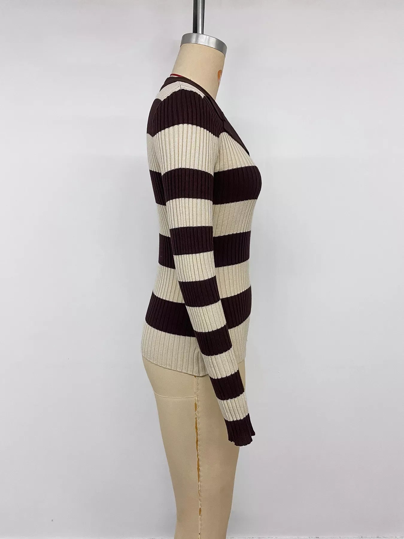 Striped Ribbed Knit Long Sleeve Sweater