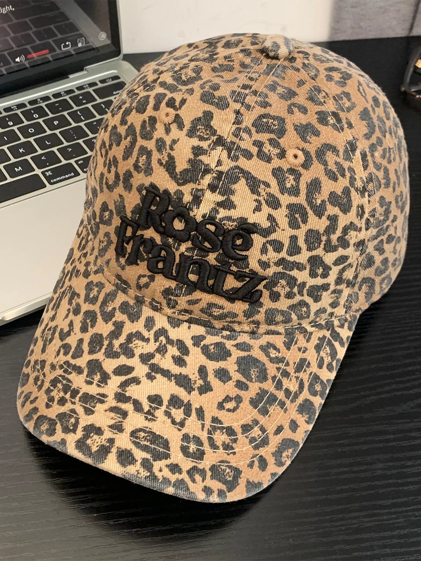 Leopard Print Baseball Cap with Embroidered Letter