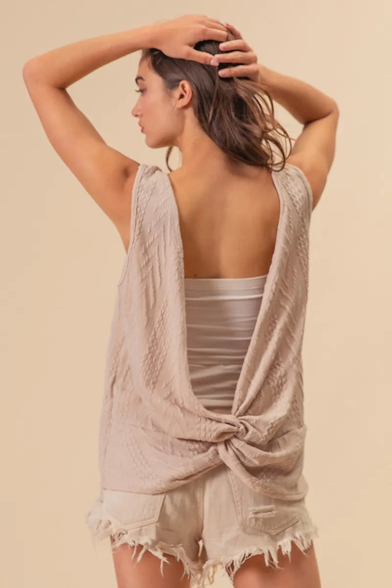 BiBi Textured Sweather Knit Twist Back Sleeveless Top