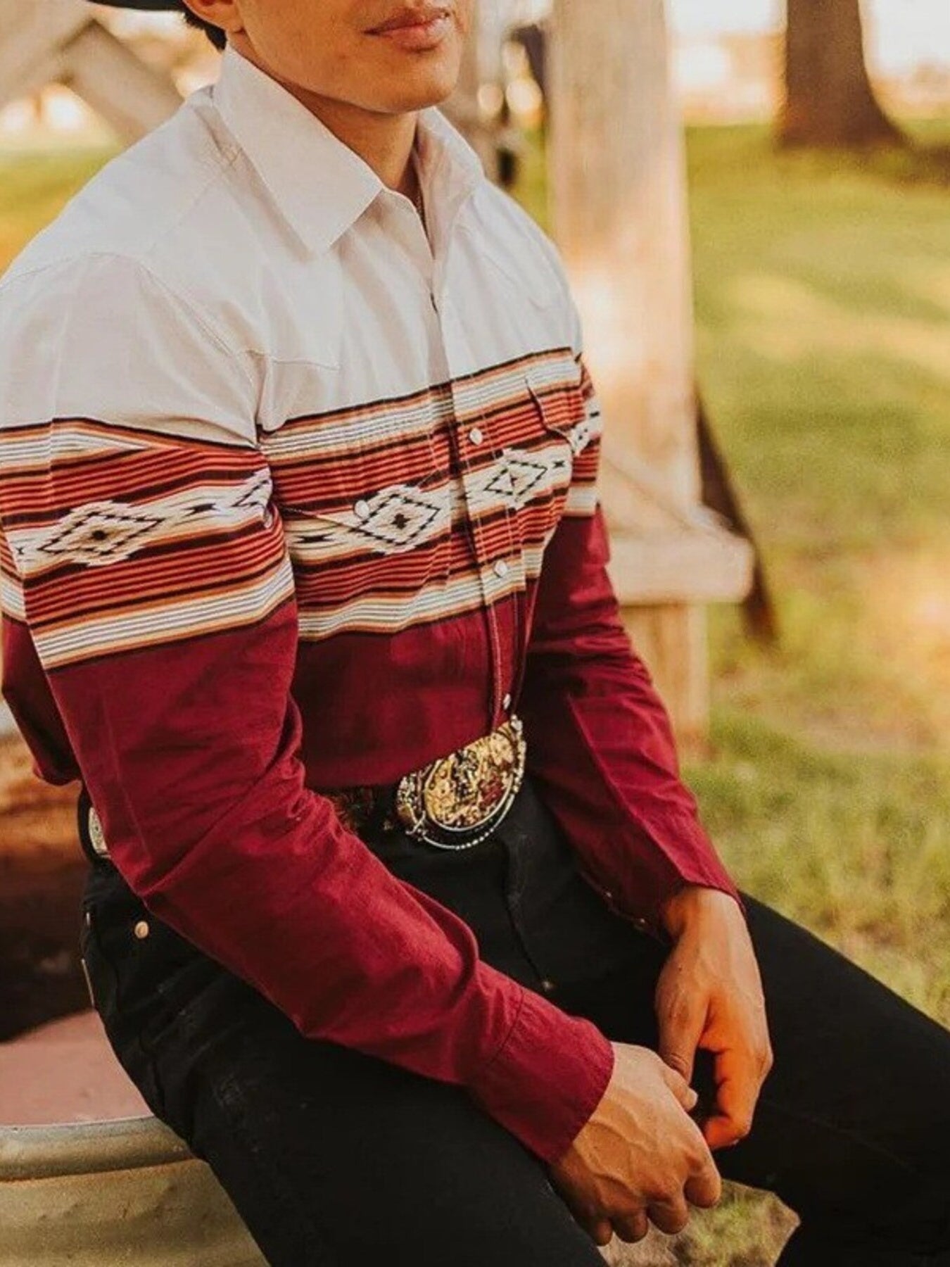 Men's Full Size Geometric Print Long Sleeve Shirt Plus Size