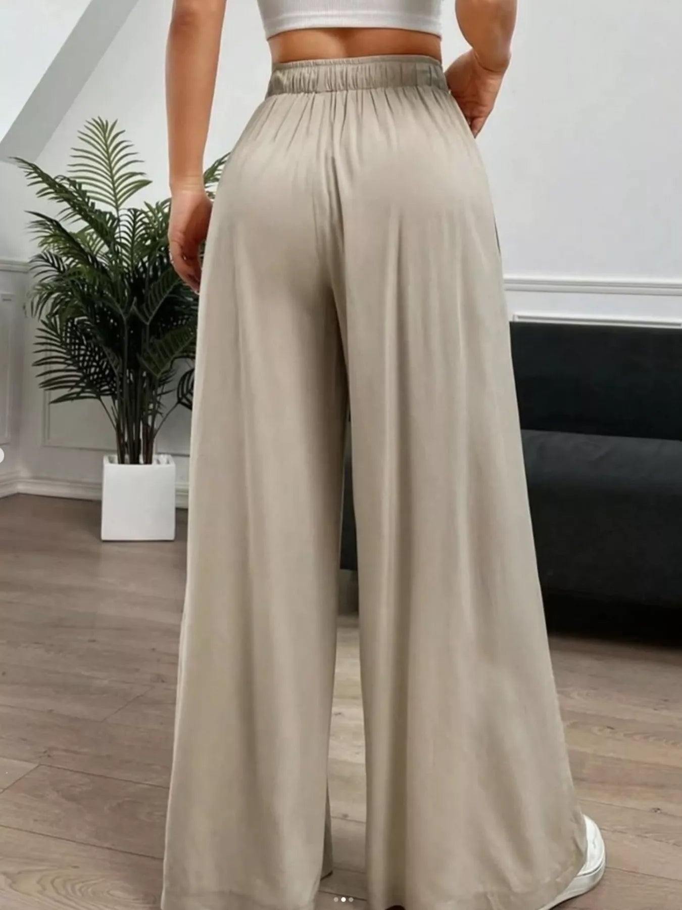 Wide-Leg Drawstring Casual Pants