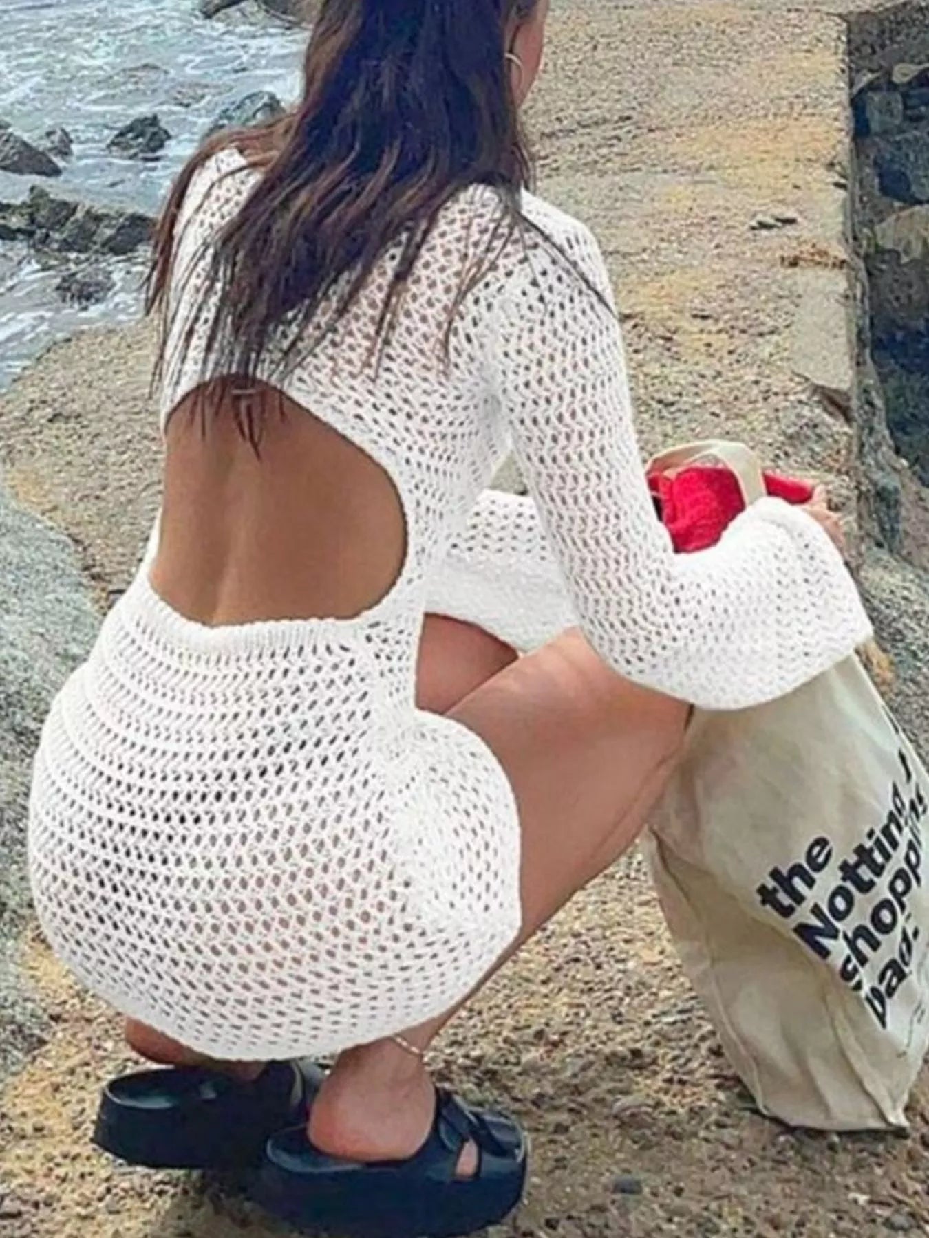 Cutout Crochet Knit Cover Up Dress