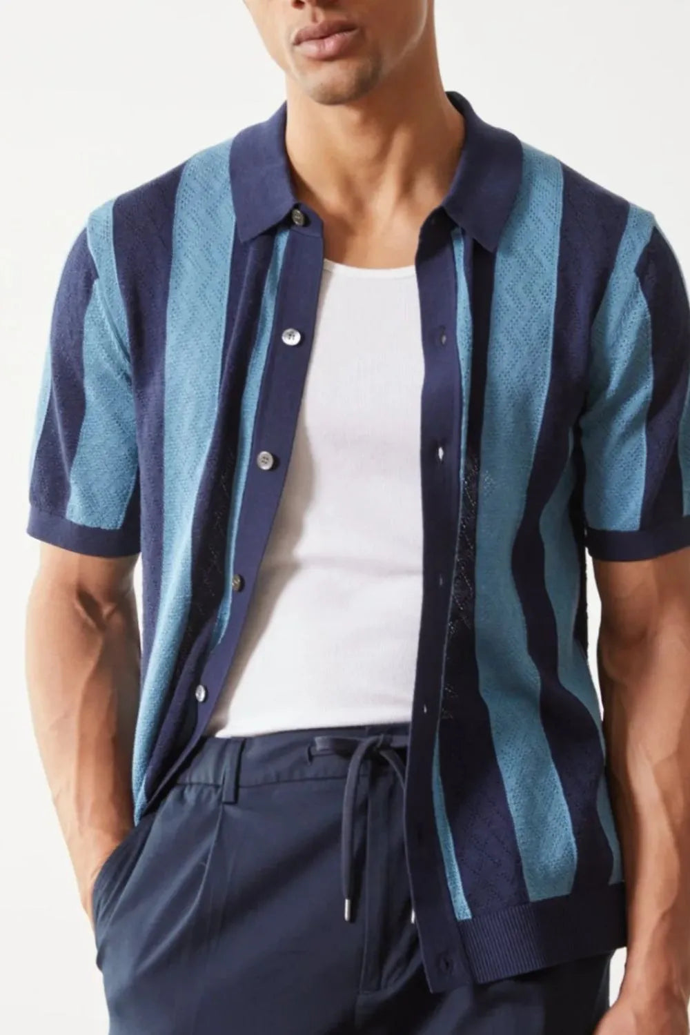 Men's Plus Size Striped Button Down Short Sleeve Shirt