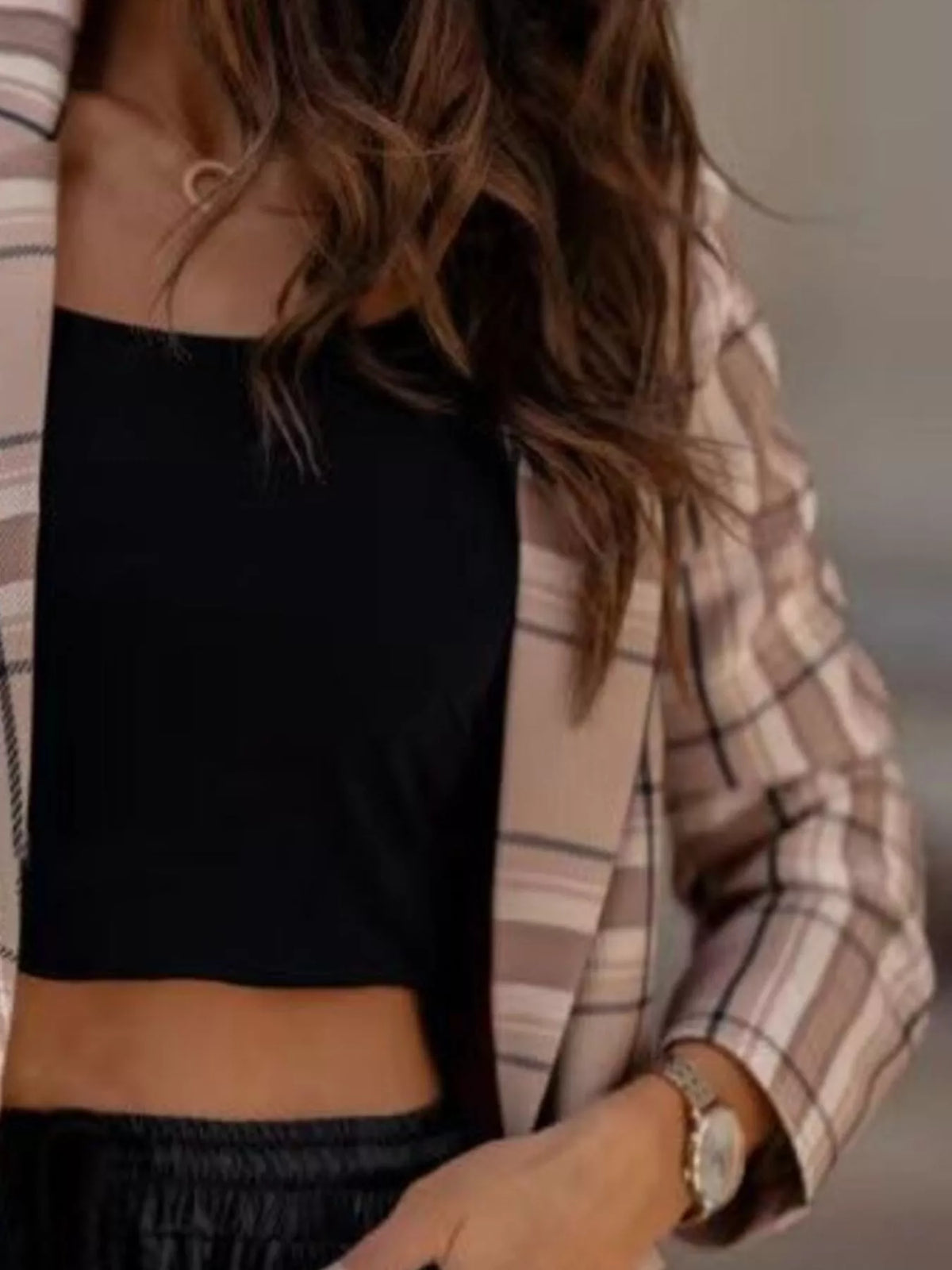 Plaid Lapel Collar Blazer