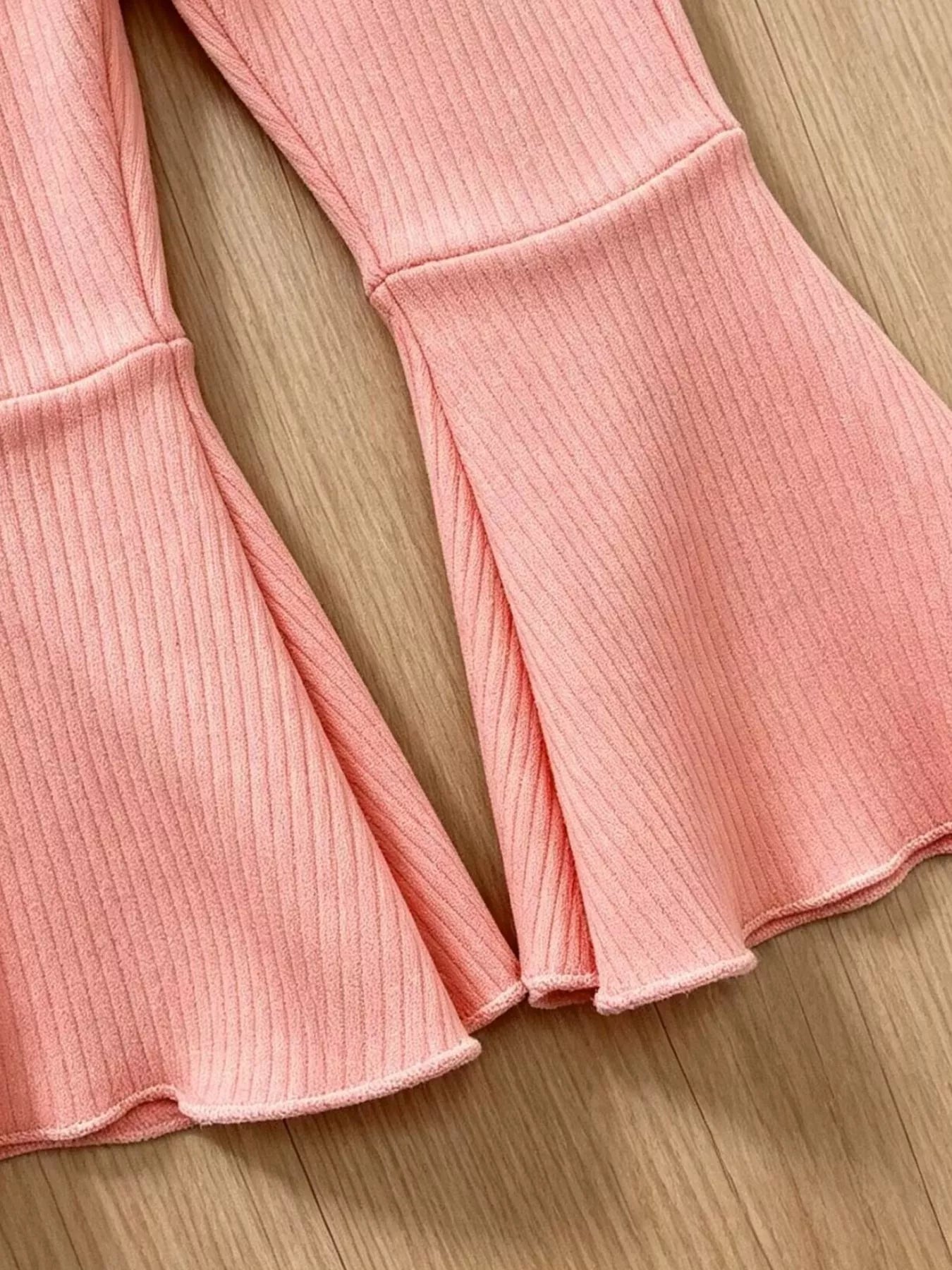 Children's Daisy Ruffled Ribbed Top and Flare Pants Set