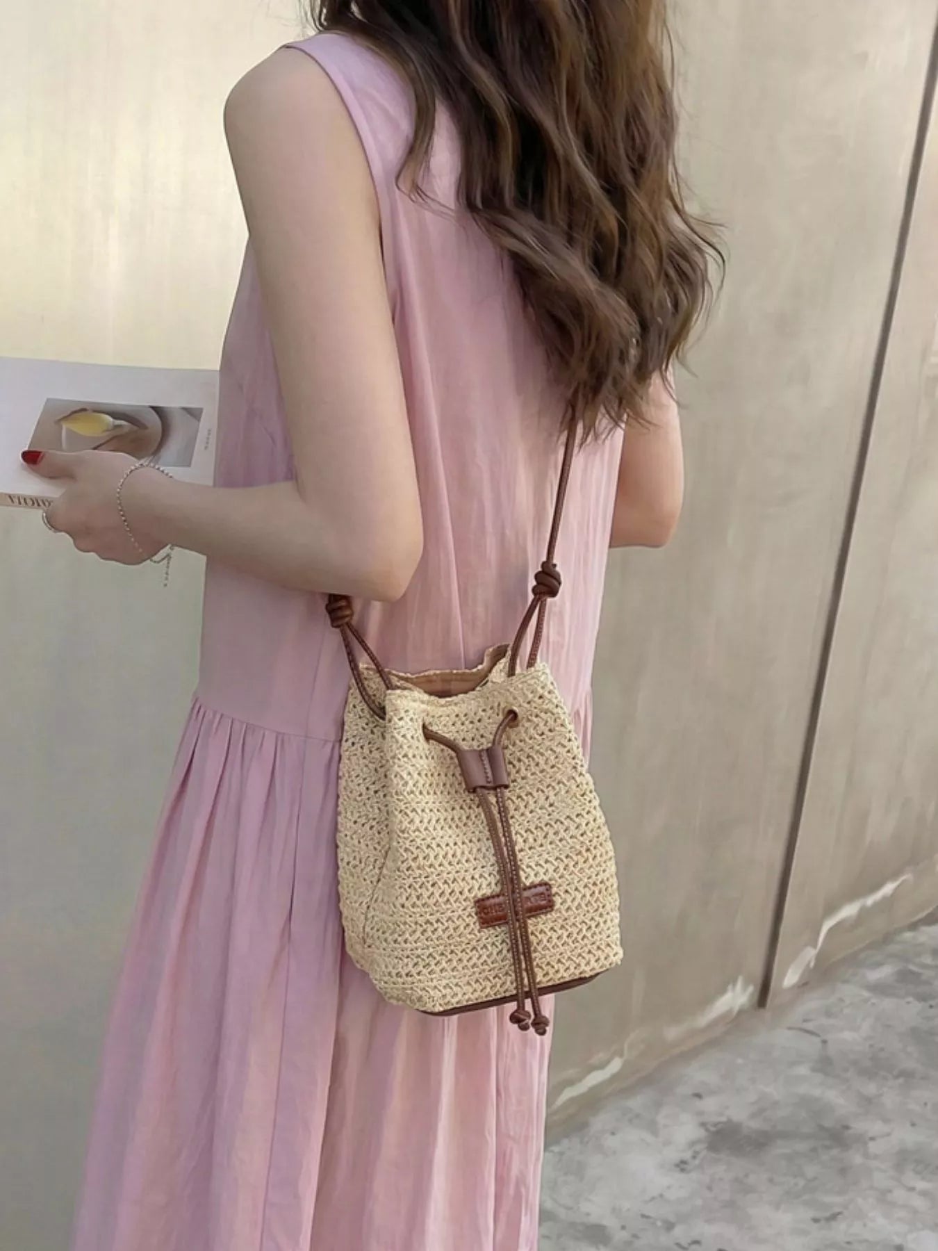 Straw Bucket Crossbody Bag