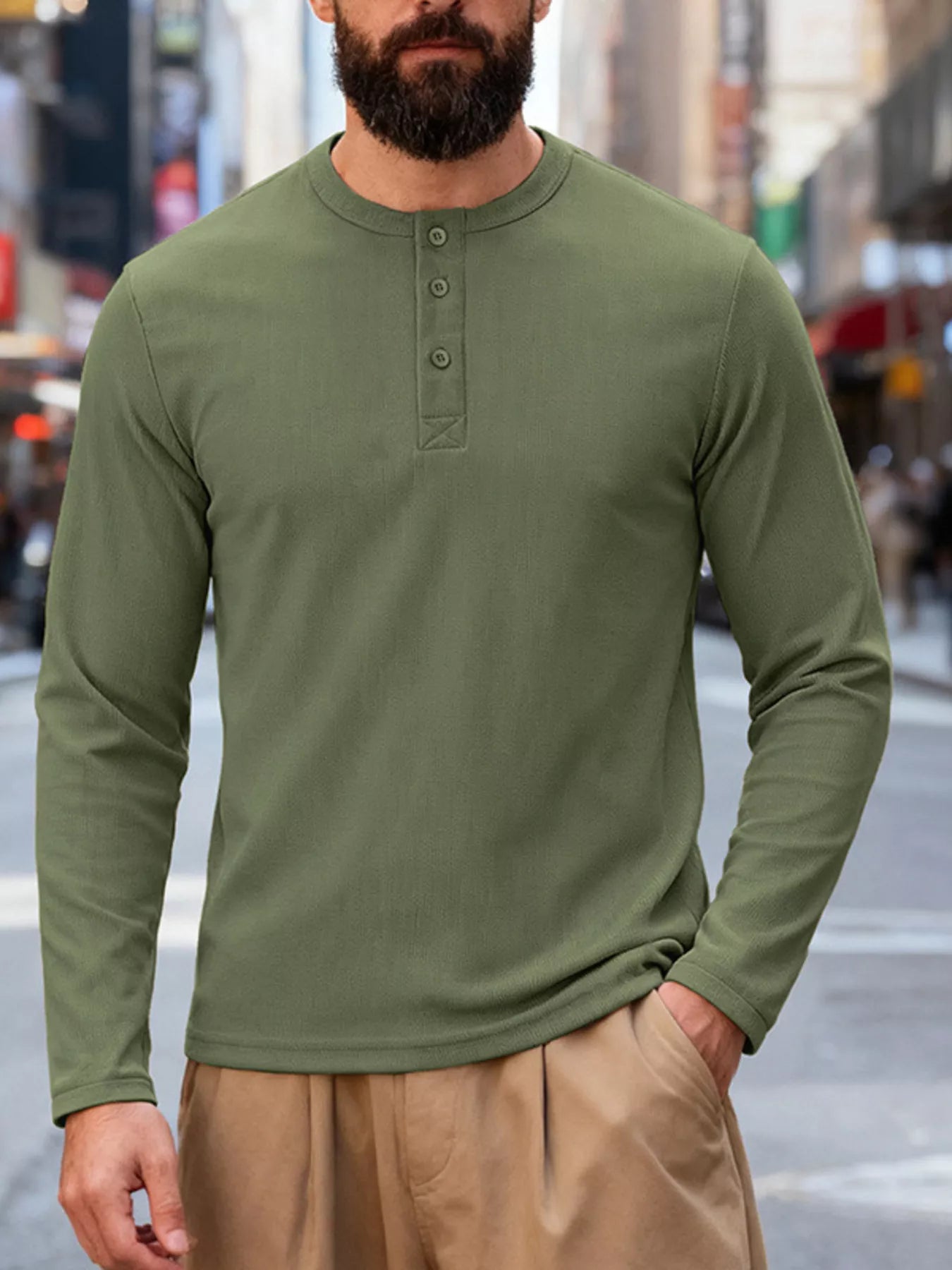 Men's Full Size Casual Henley Long Sleeve T-Shirt Plus Size