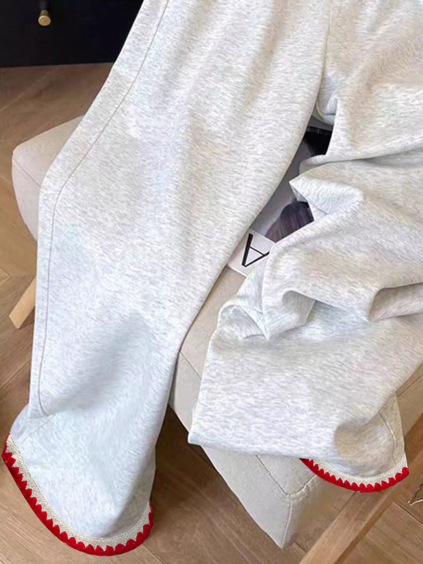Casual Loose Fit Embroidered Trim Pants