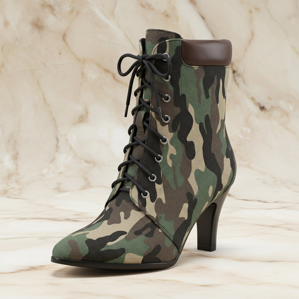 Women's Pointed Toe Lace-Up Ankle Boots with High Chunky Heel