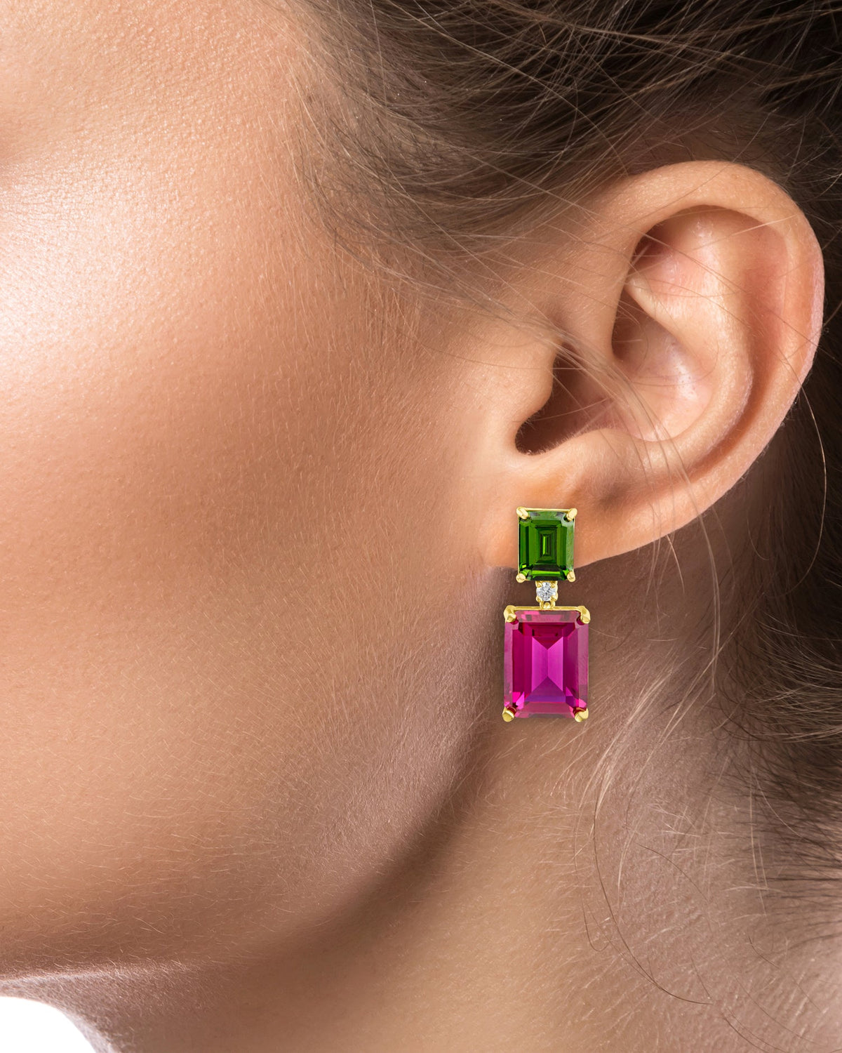 Pink and Peridot Two Tone Earrings