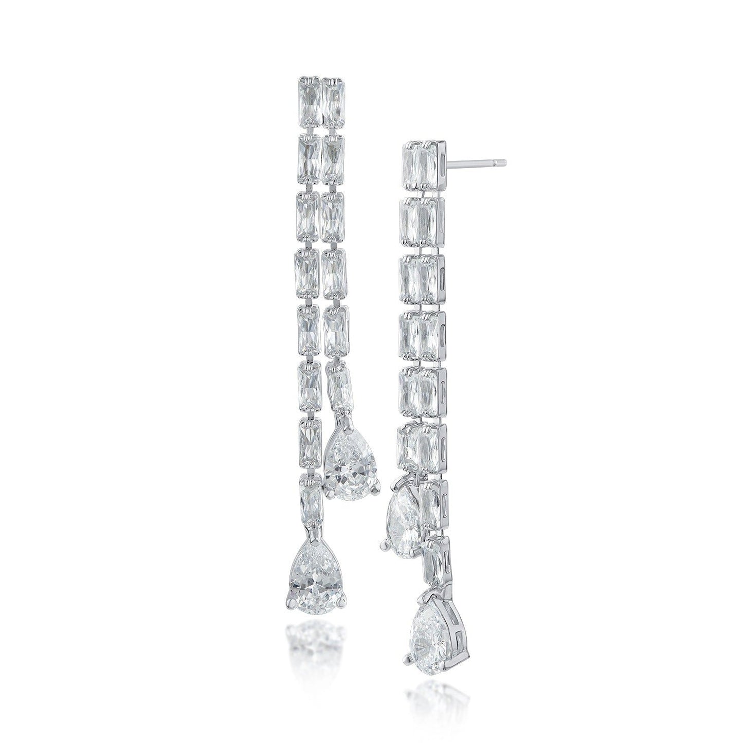 Baguette and Pear Double Drop Earrings