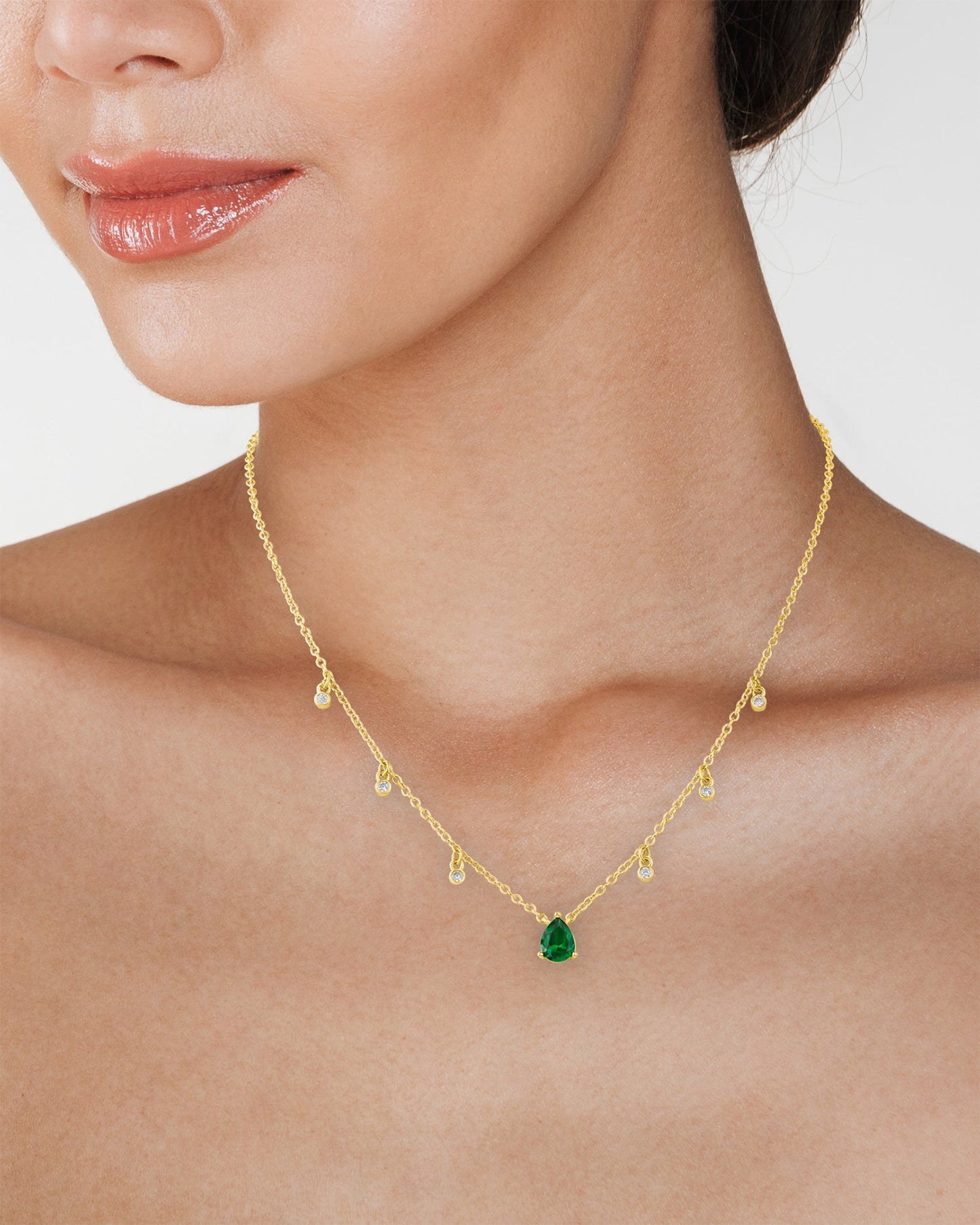 Round and Pear CZ Charm Necklace