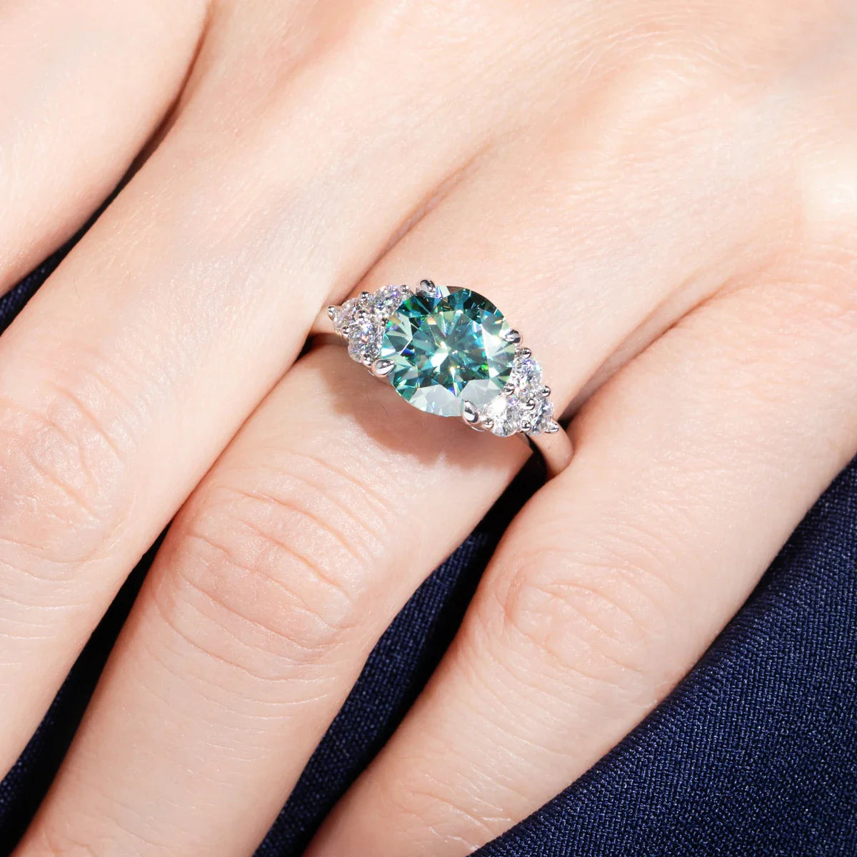 3 CT Round Cut Green Stone Moissanite Engagement Ring