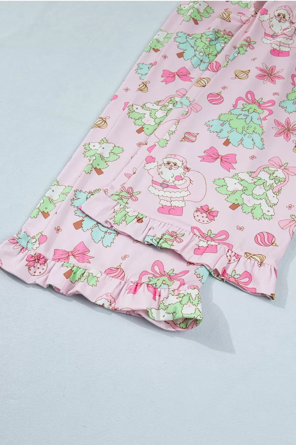 Christmas Print Button Front Long Sleeve Lounge Set