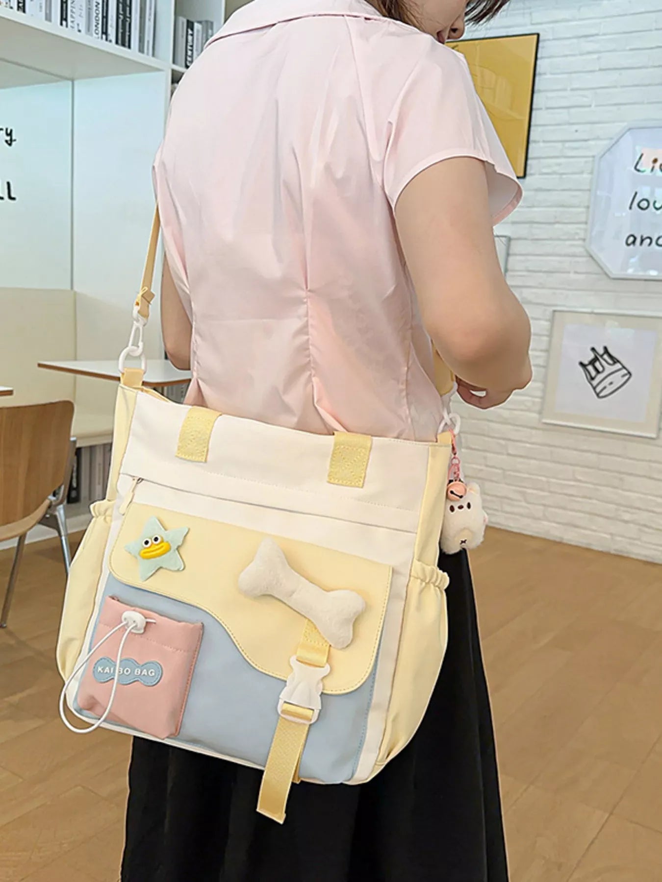 Color Block Multi Pockets Tote Bag