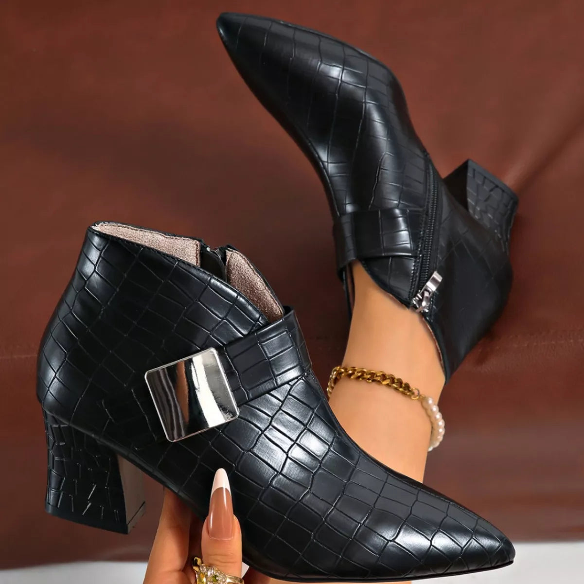 Point Toe Block Heels Boots