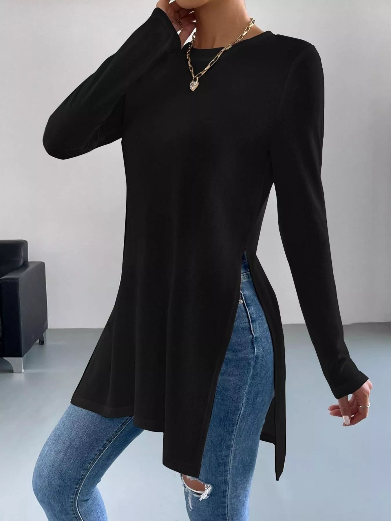Long Sleeve Side Slit T-Shirt