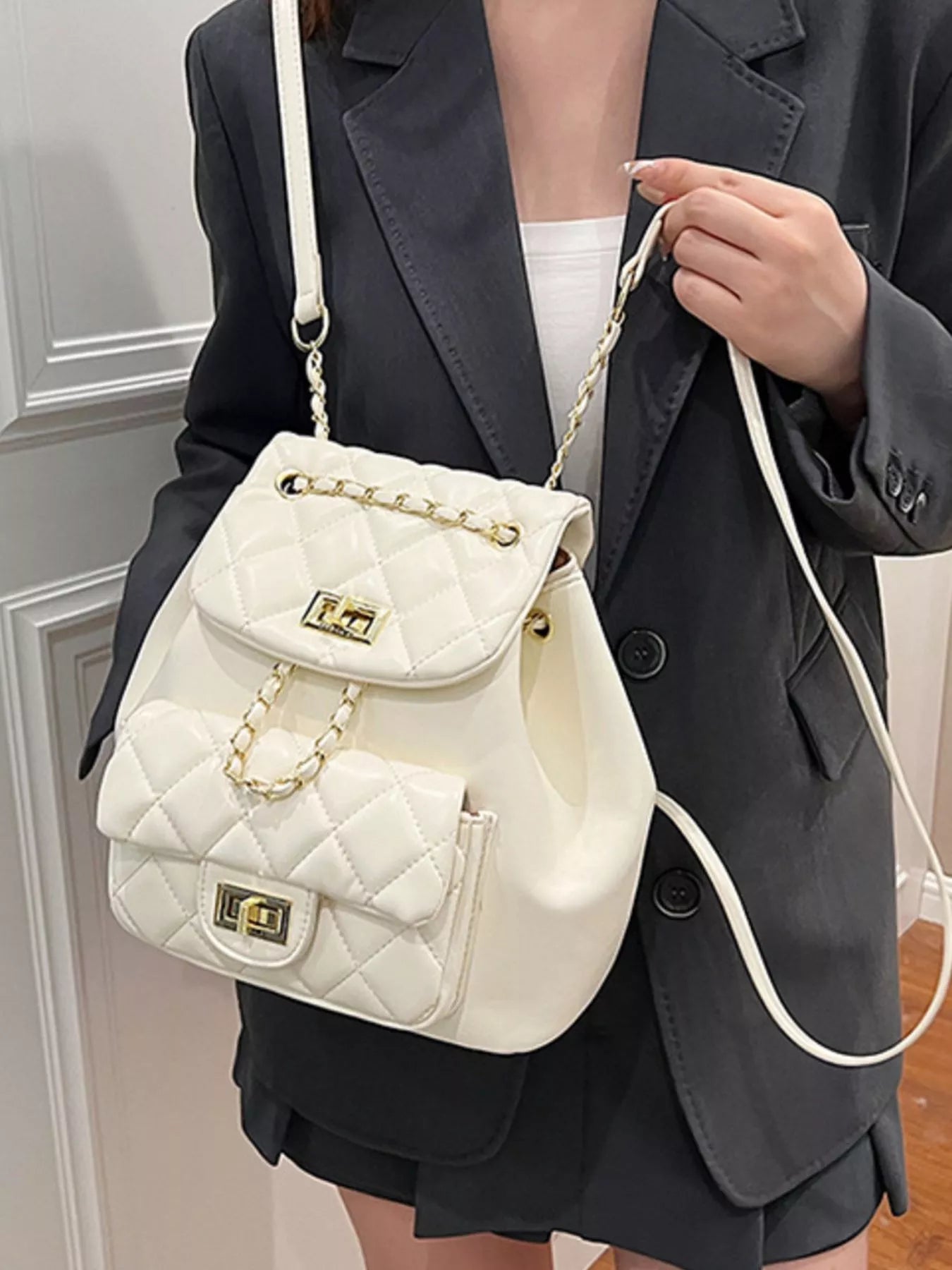 Quilted Chain Decor Backpack Bag