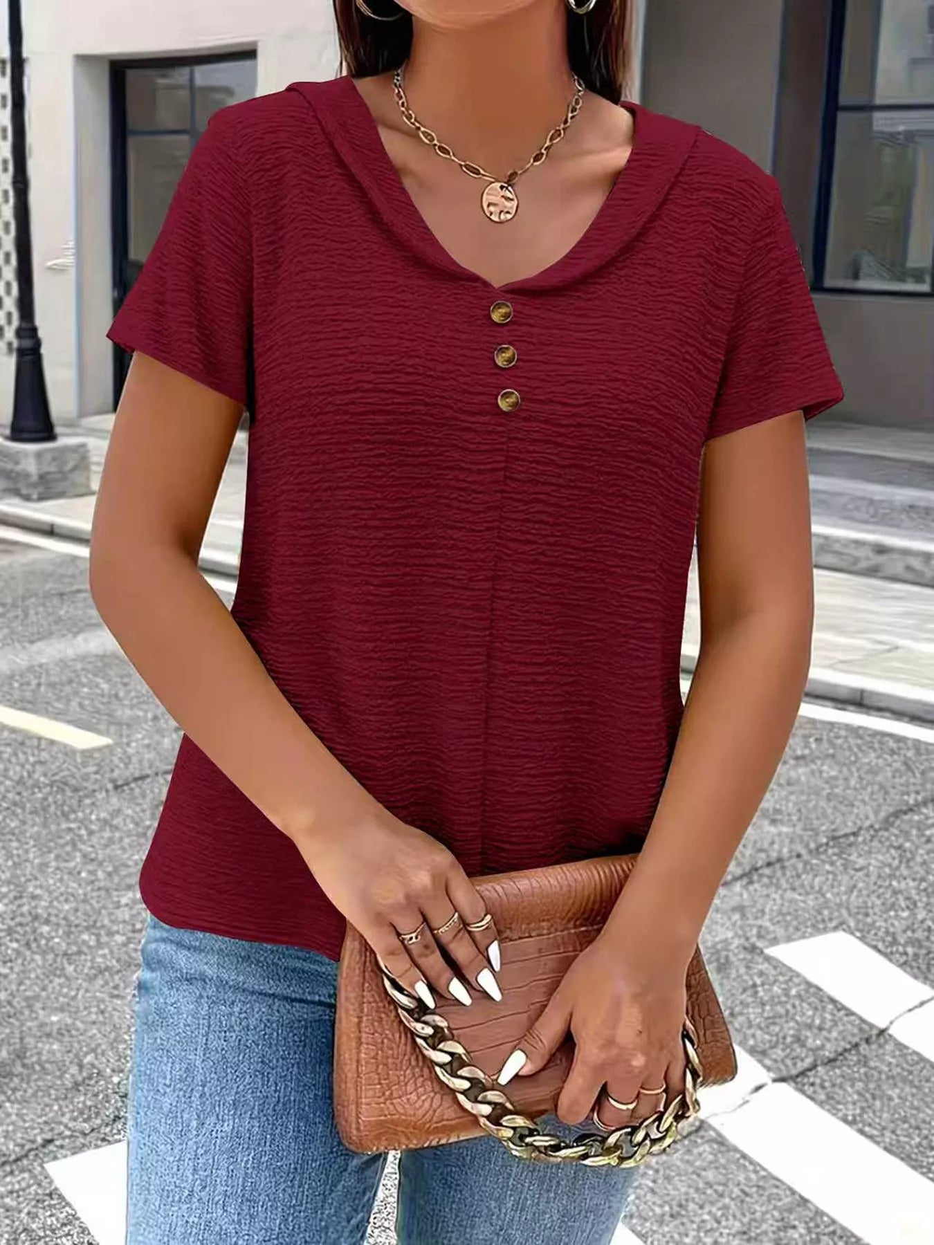 Textured Short Sleeve Top