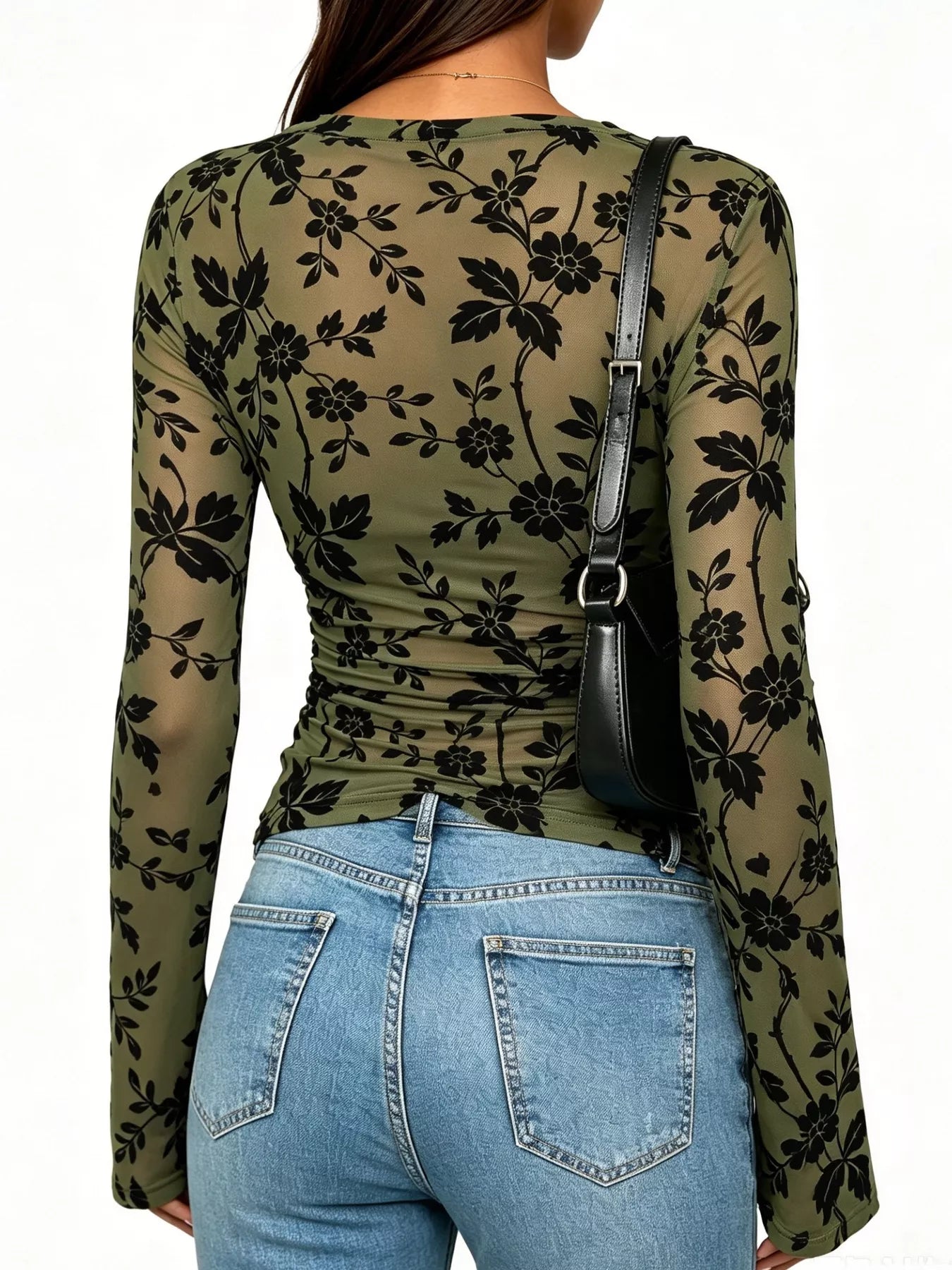 Slim Fit Floral Print Long Sleeve Top