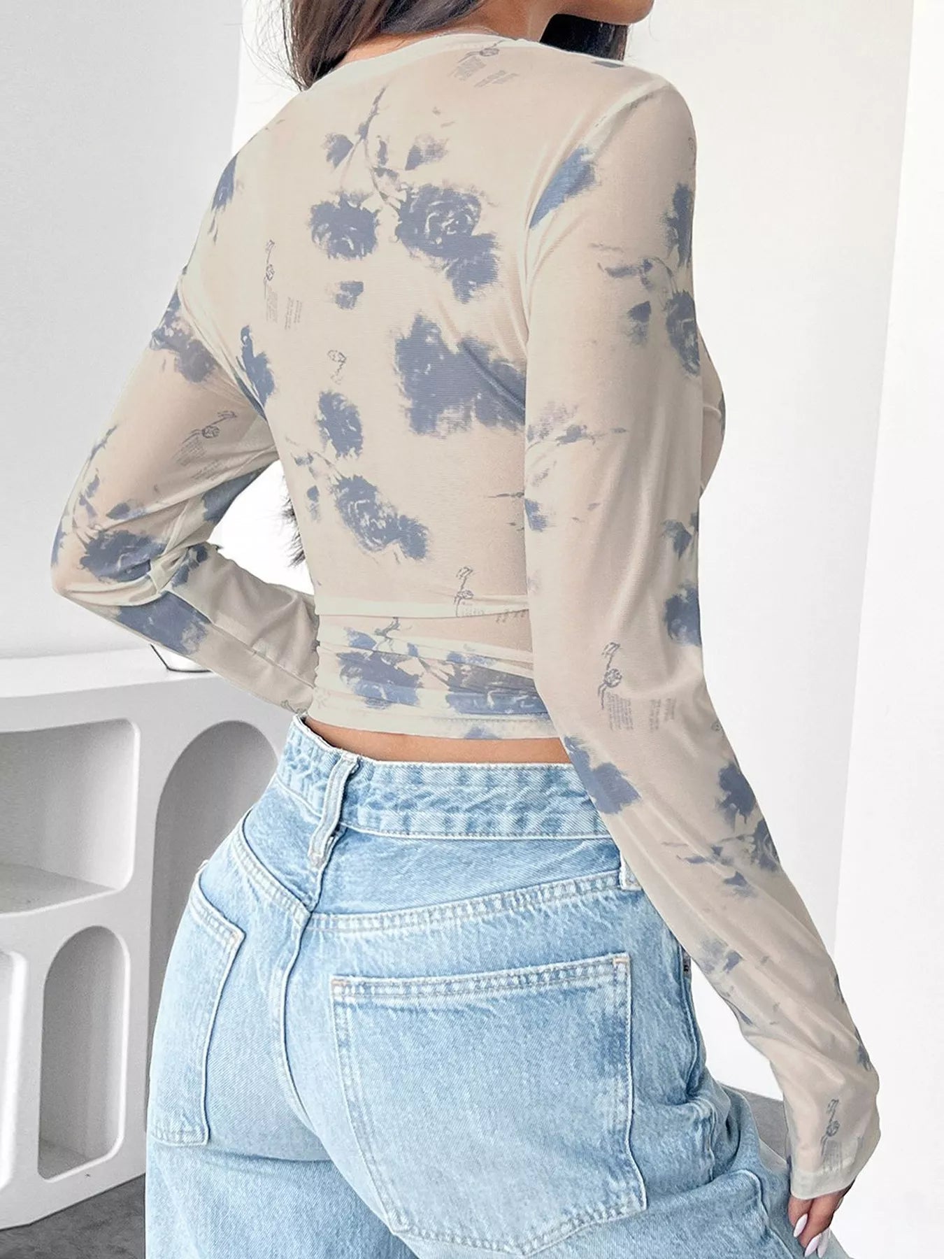Sheer Cloud Print Long Sleeve T-Shirt