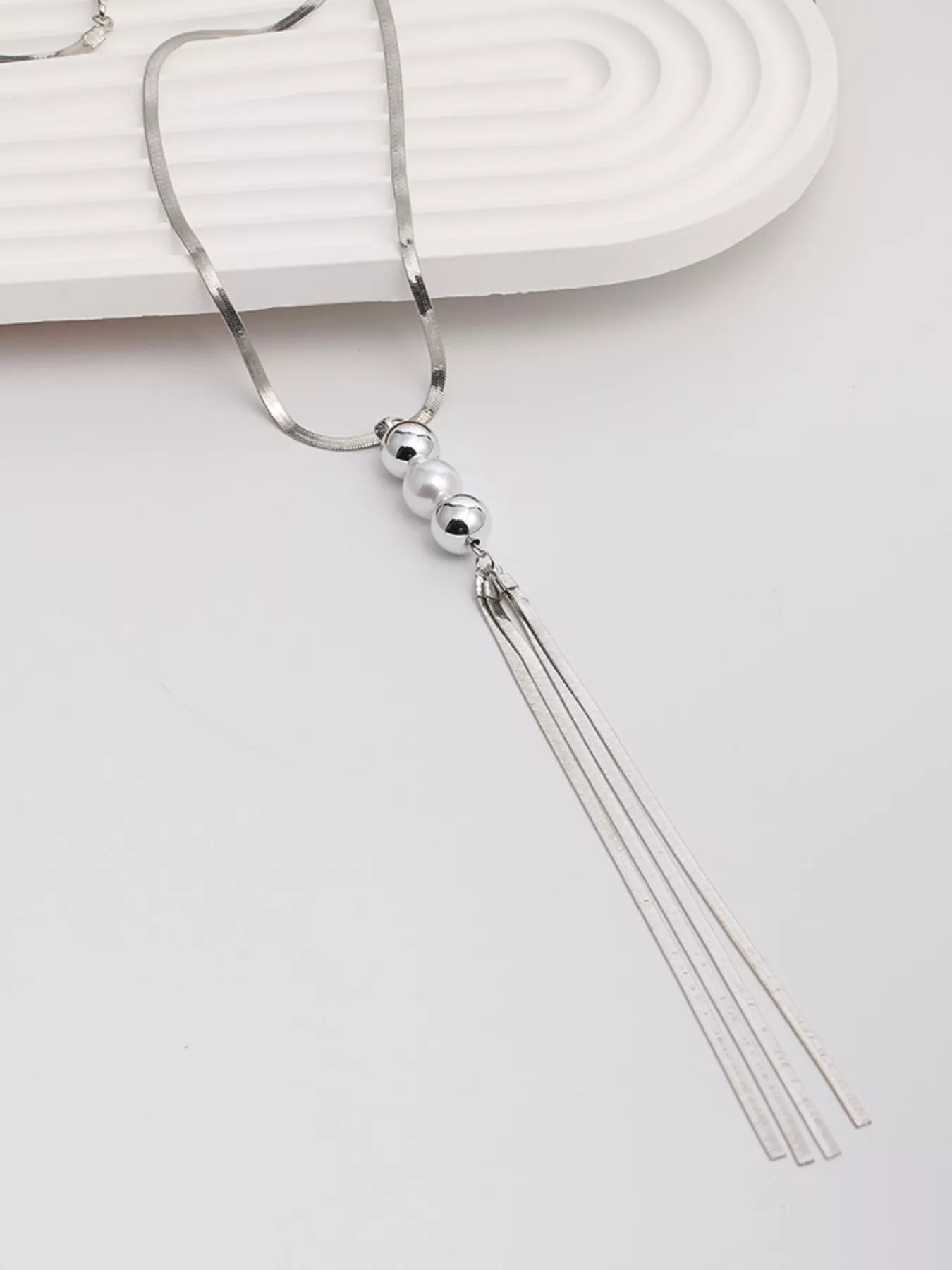Alloy Silver-Plated Bead Tassel Necklace
