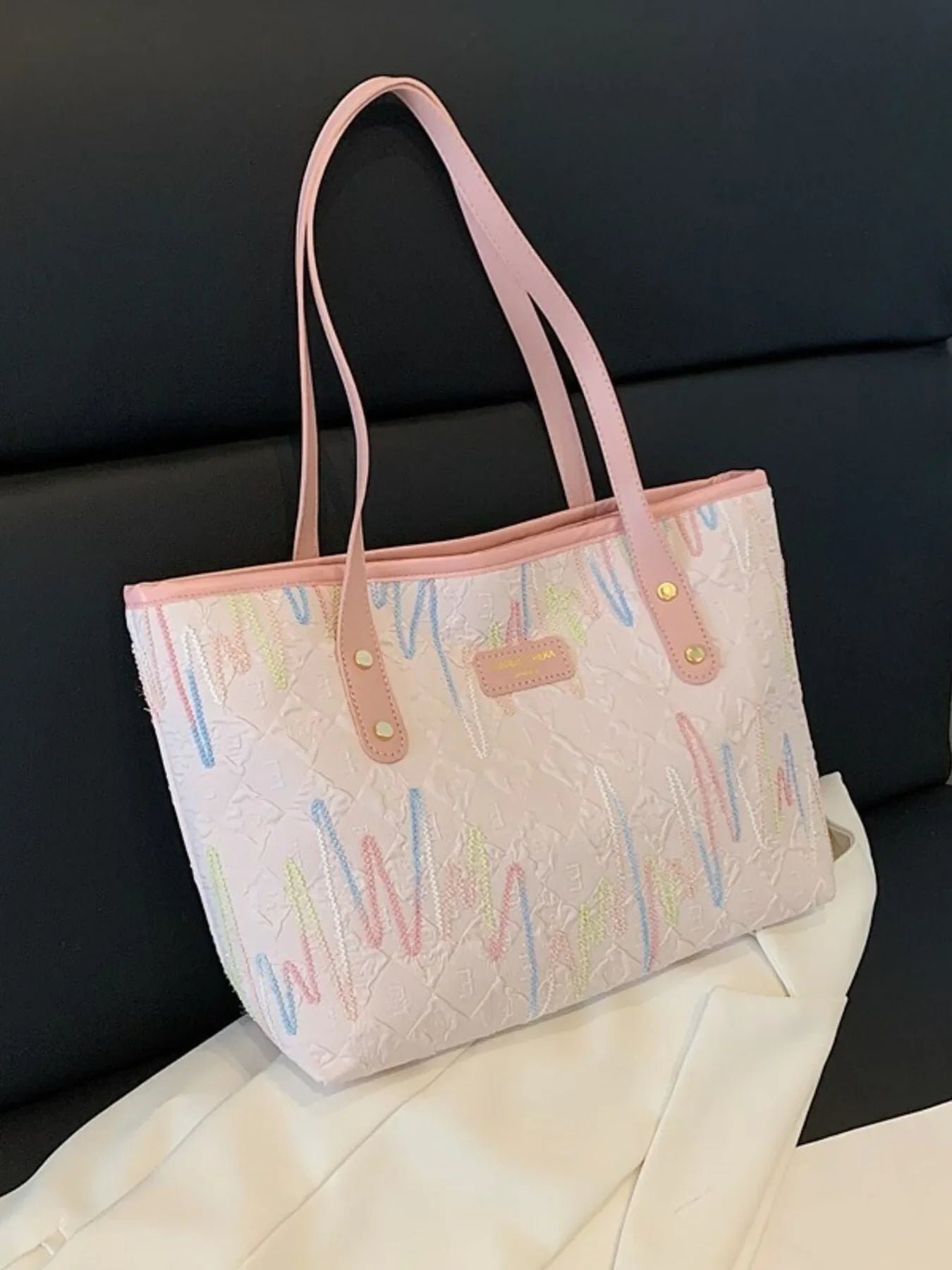 Contrast PU Leather Tote Bag