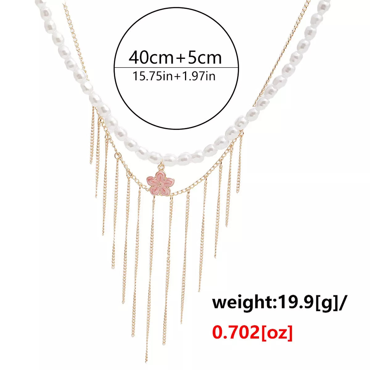 Elegant Pearl Choker Necklace with Flower Charm and Tassel Dangles